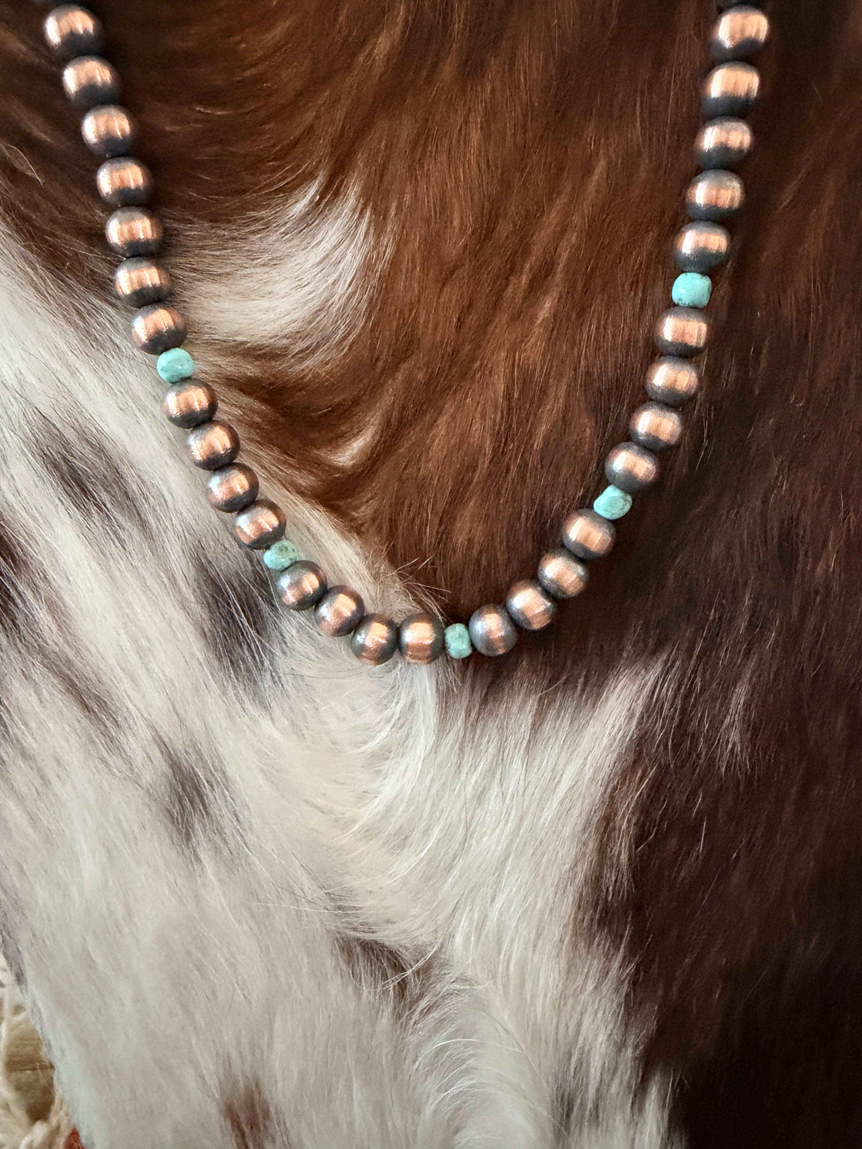 Handcrafted Turquoise & 8mm Copper Beaded Necklace