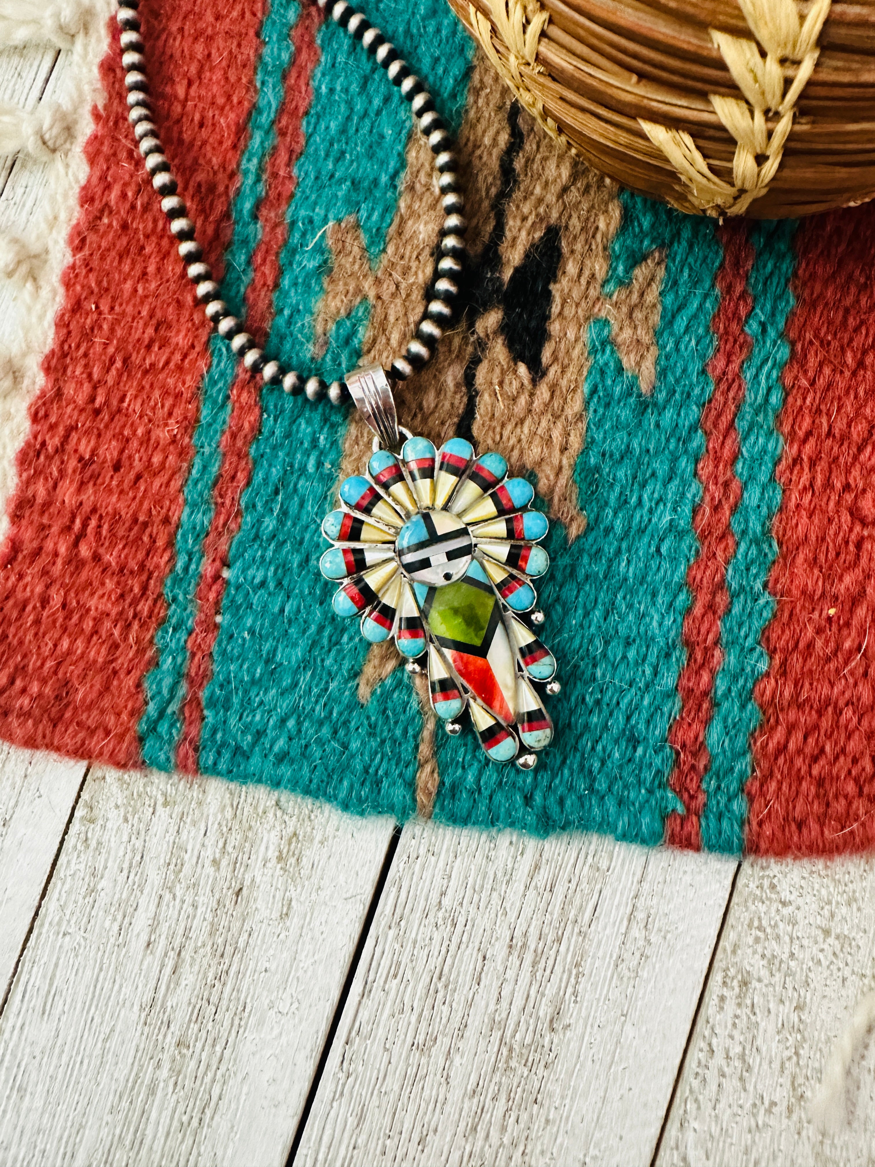 Gorgeous Handmade Sterling Silver & Multi Stone Kachina Pendant