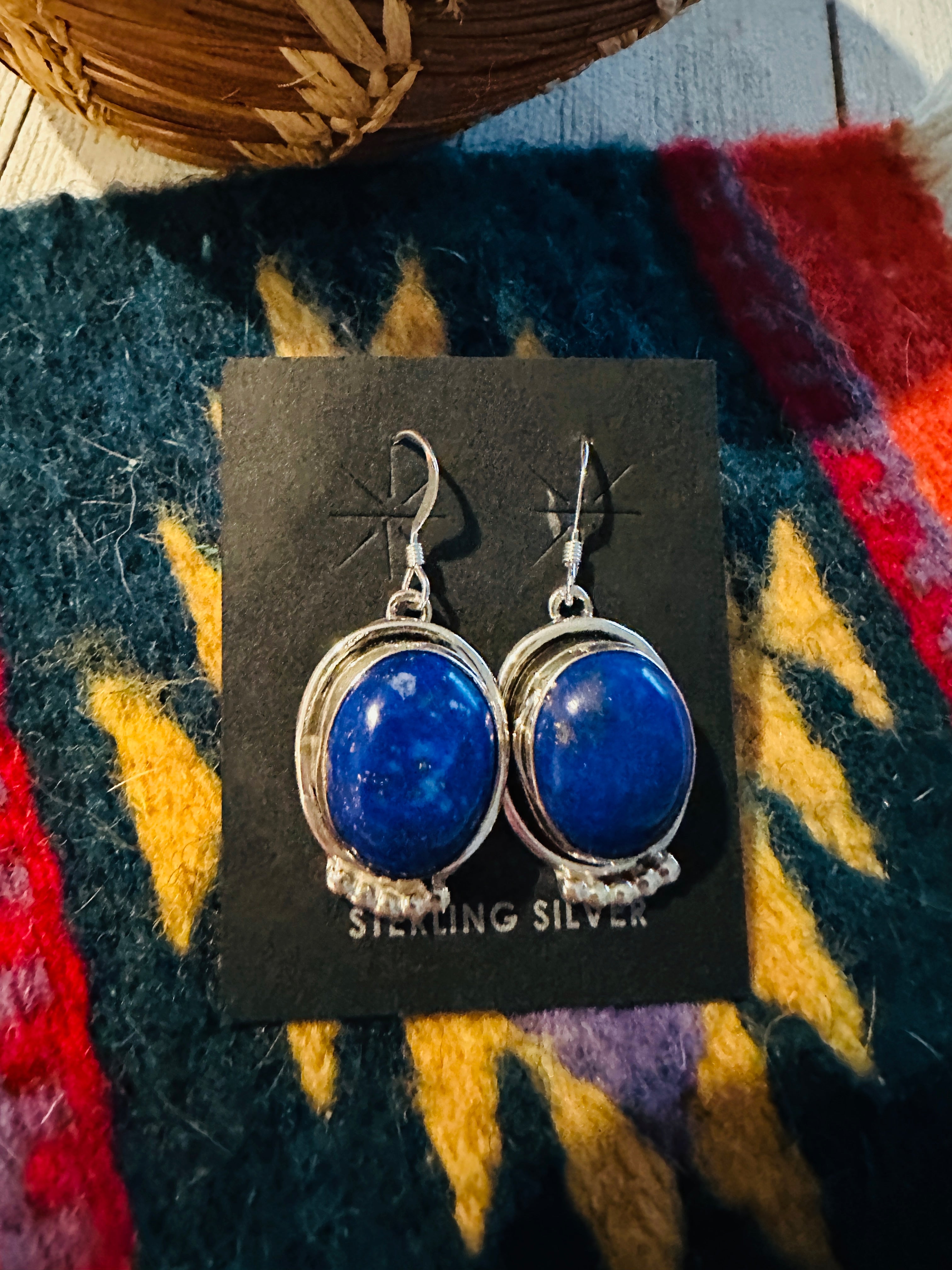 Navajo Lapis and Sterling Silver Dangle Earrings