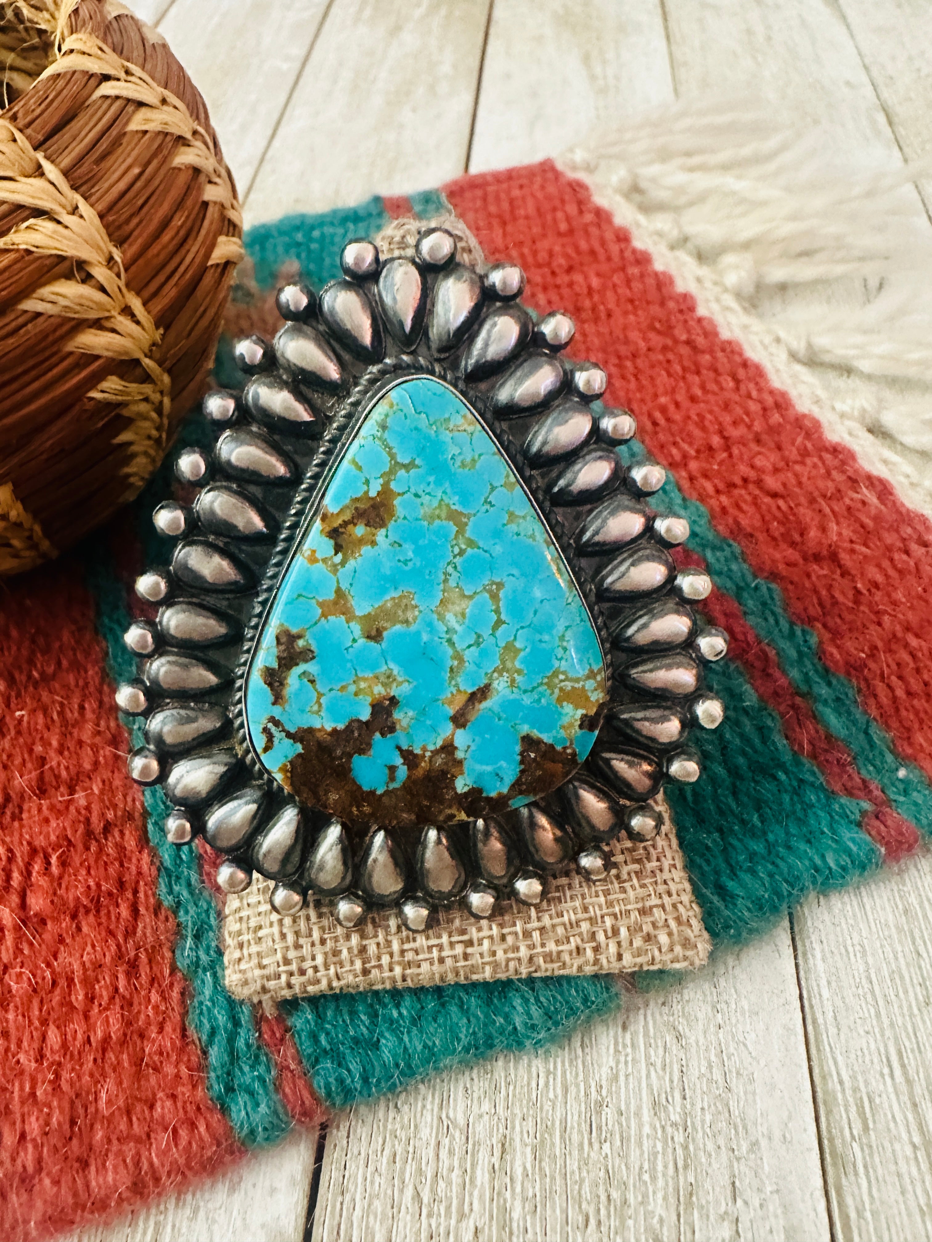 Handcrafted Turquoise & Sterling Silver Adjustable Ring by Marcus Chavez