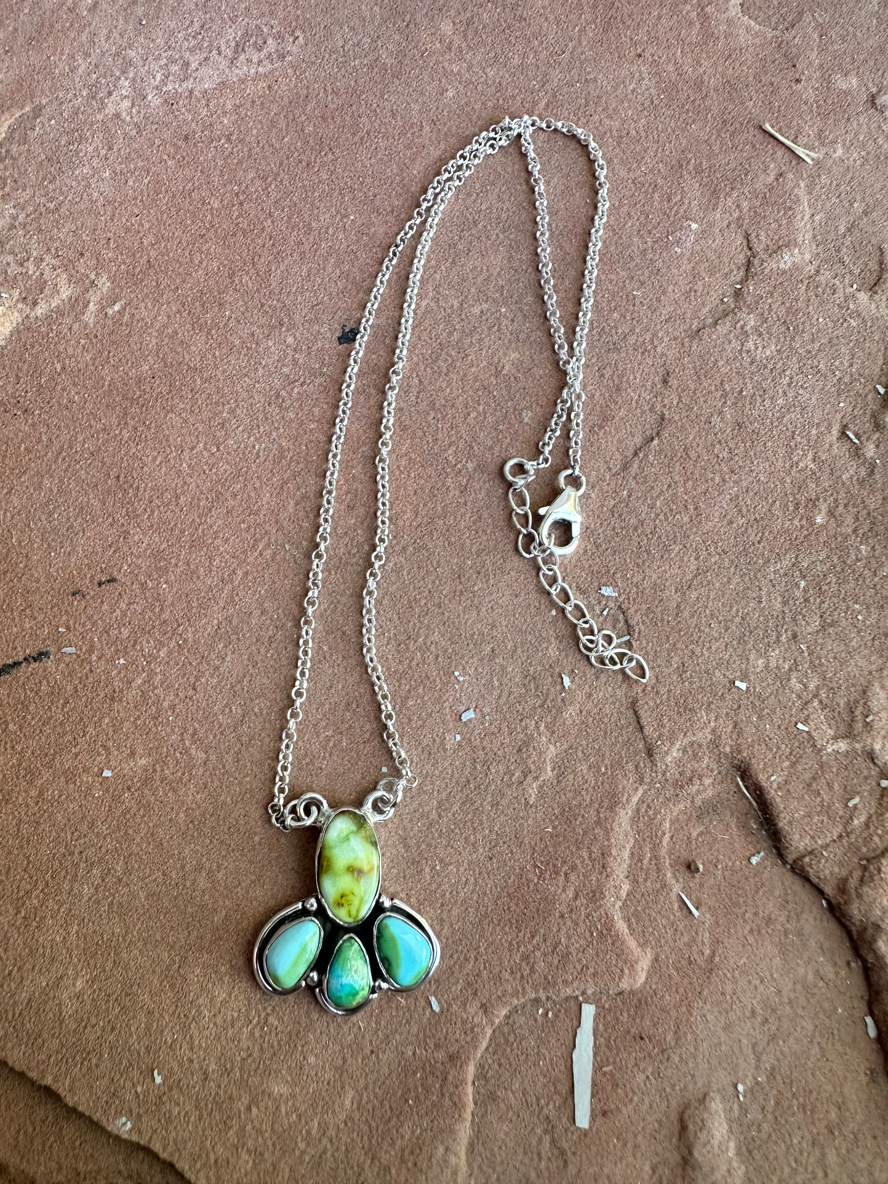 Beautiful Handmade Sterling Silver, Palomino Turquoise, Sonoran Mountain Turquoise 4 Stone Necklace