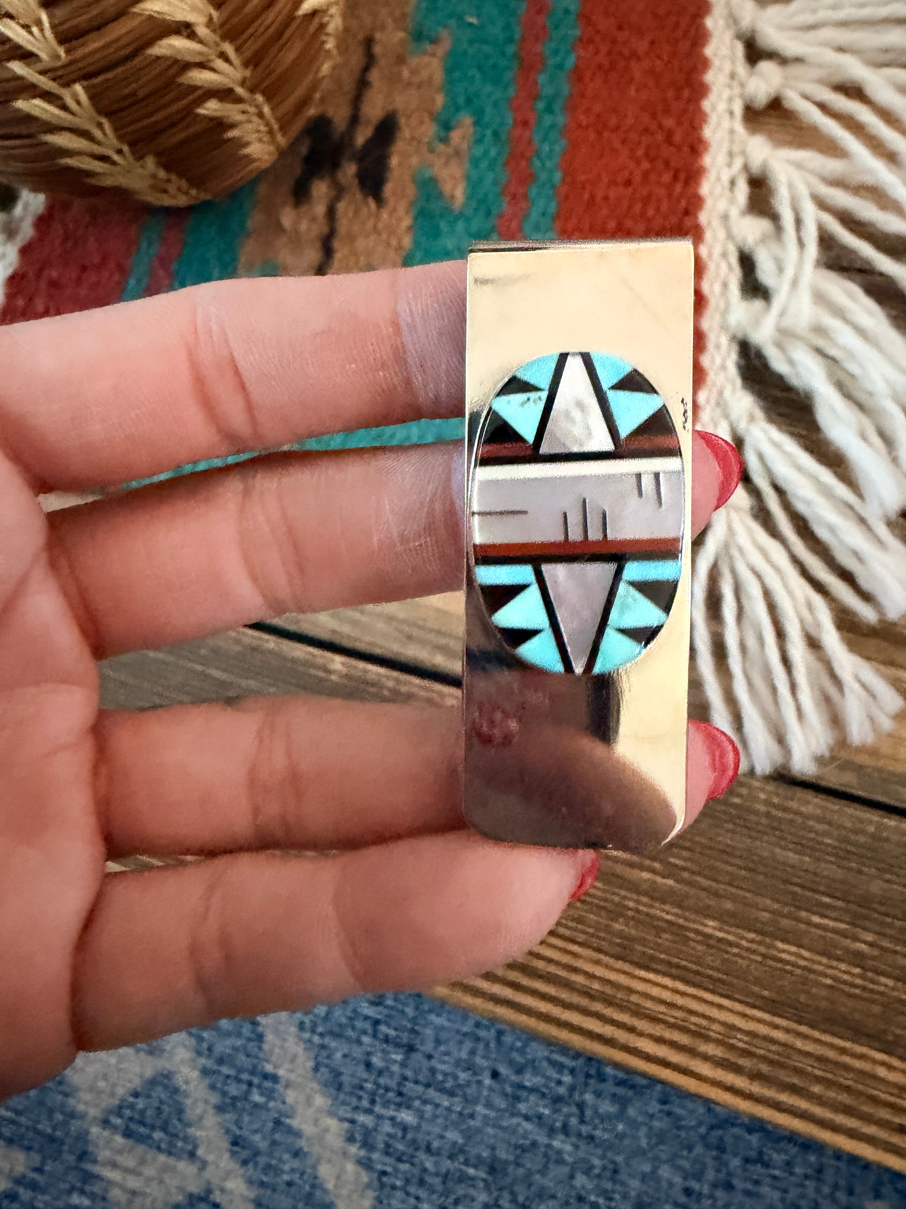 Handcrafted Multi Stone & Sterling Silver Inlay Money Clip