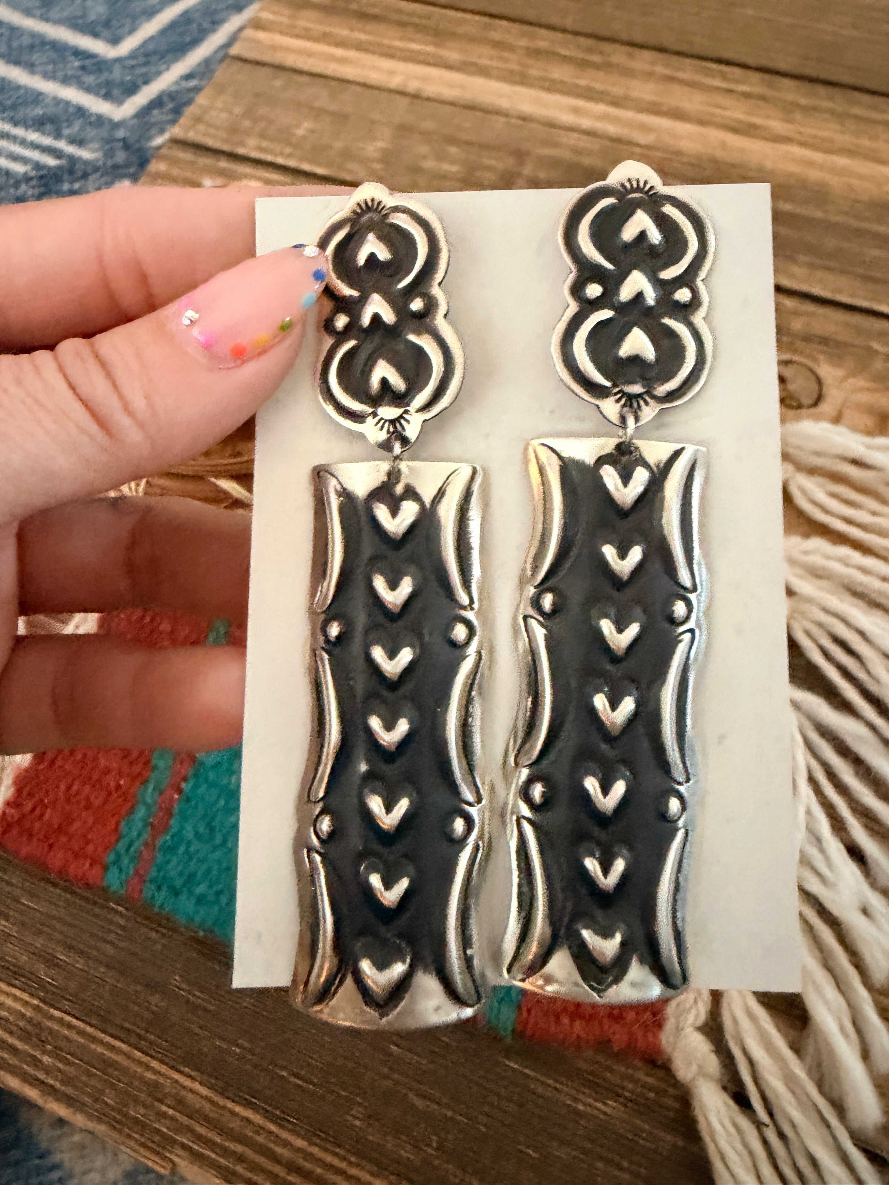 Handcrafted Sterling Silver Concho Dangle Earrings by Leander Tahe