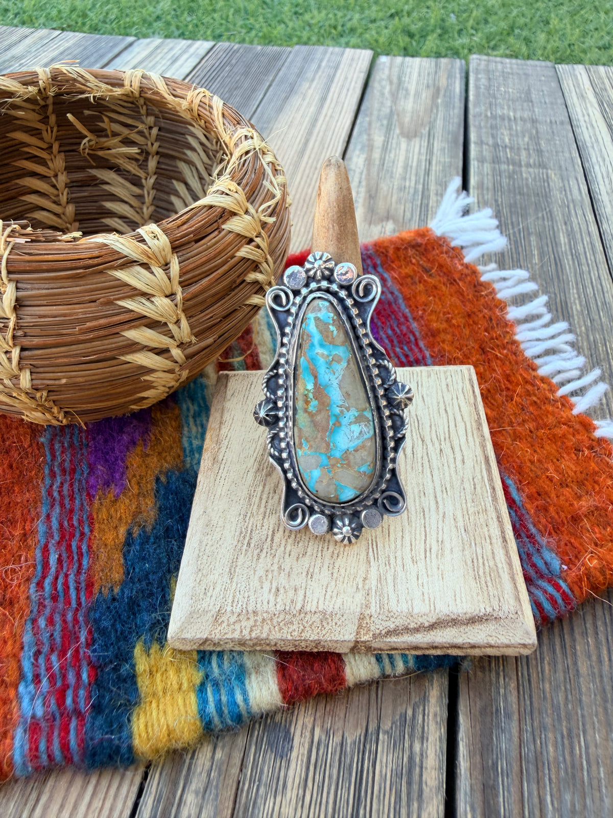 Handcrafted Royston Turquoise & Sterling Silver Ring 8.75 by Rosella Paxson