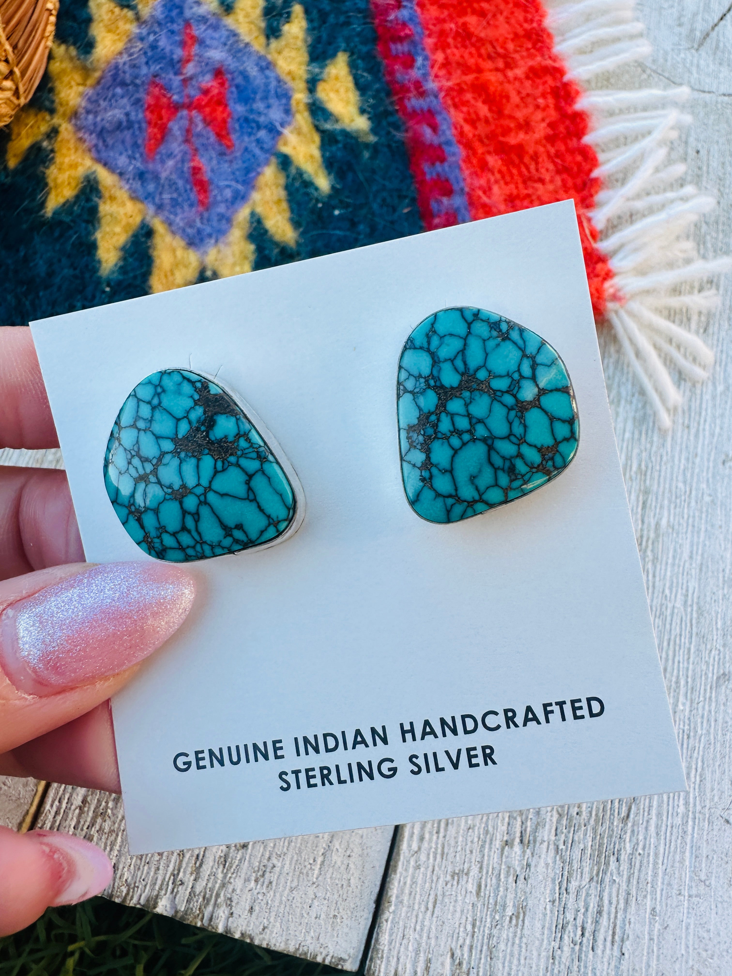 Handcrafted Kingman Web Turquoise & Sterling Silver Post Earrings