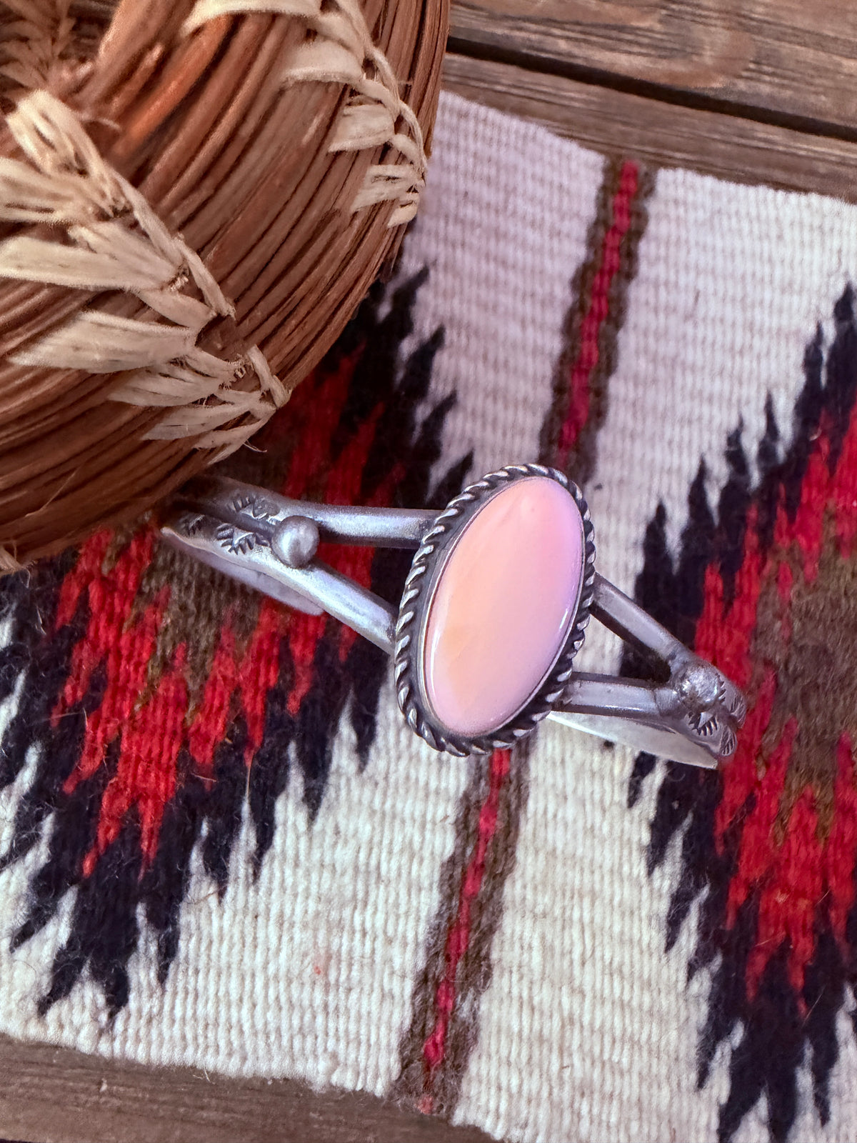 Handcrafted Queen Pink Conch & Sterling Silver Cuff Bracelet