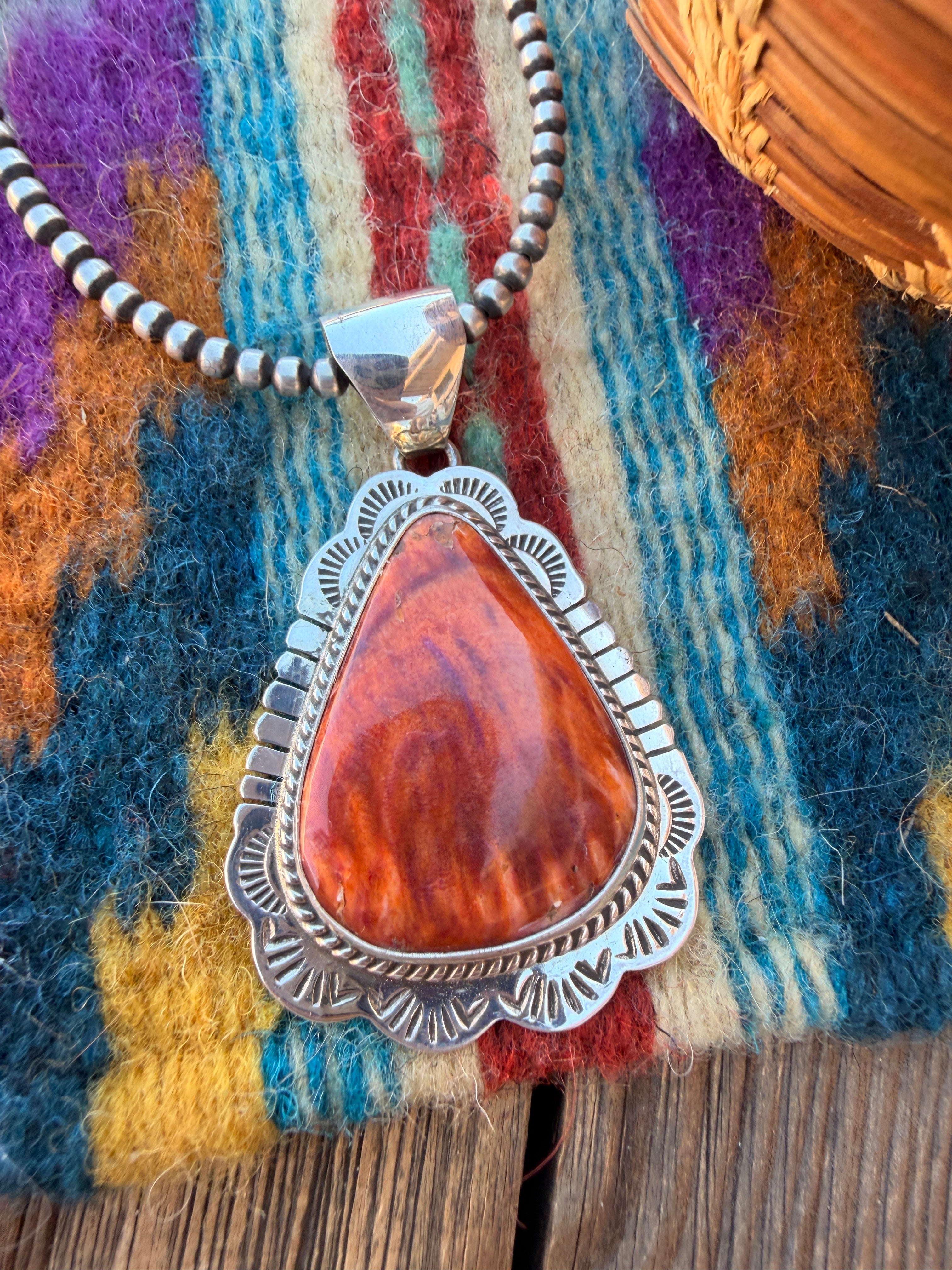 Handcrafted Sterling Silver & Orange Spiny Pendant by Patrick Skeets