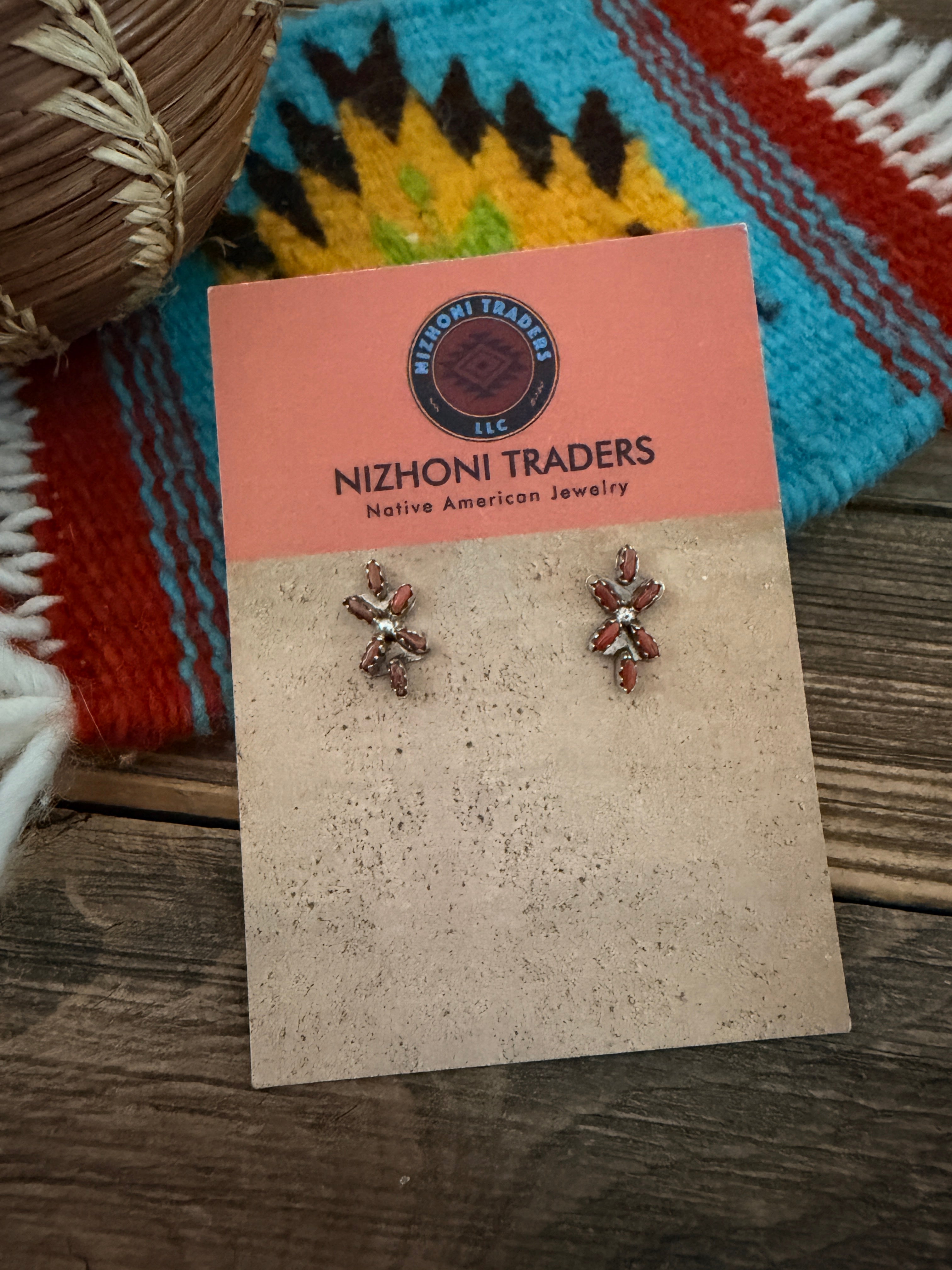 Handcrafted Sterling Silver & Coral Stud Earrings