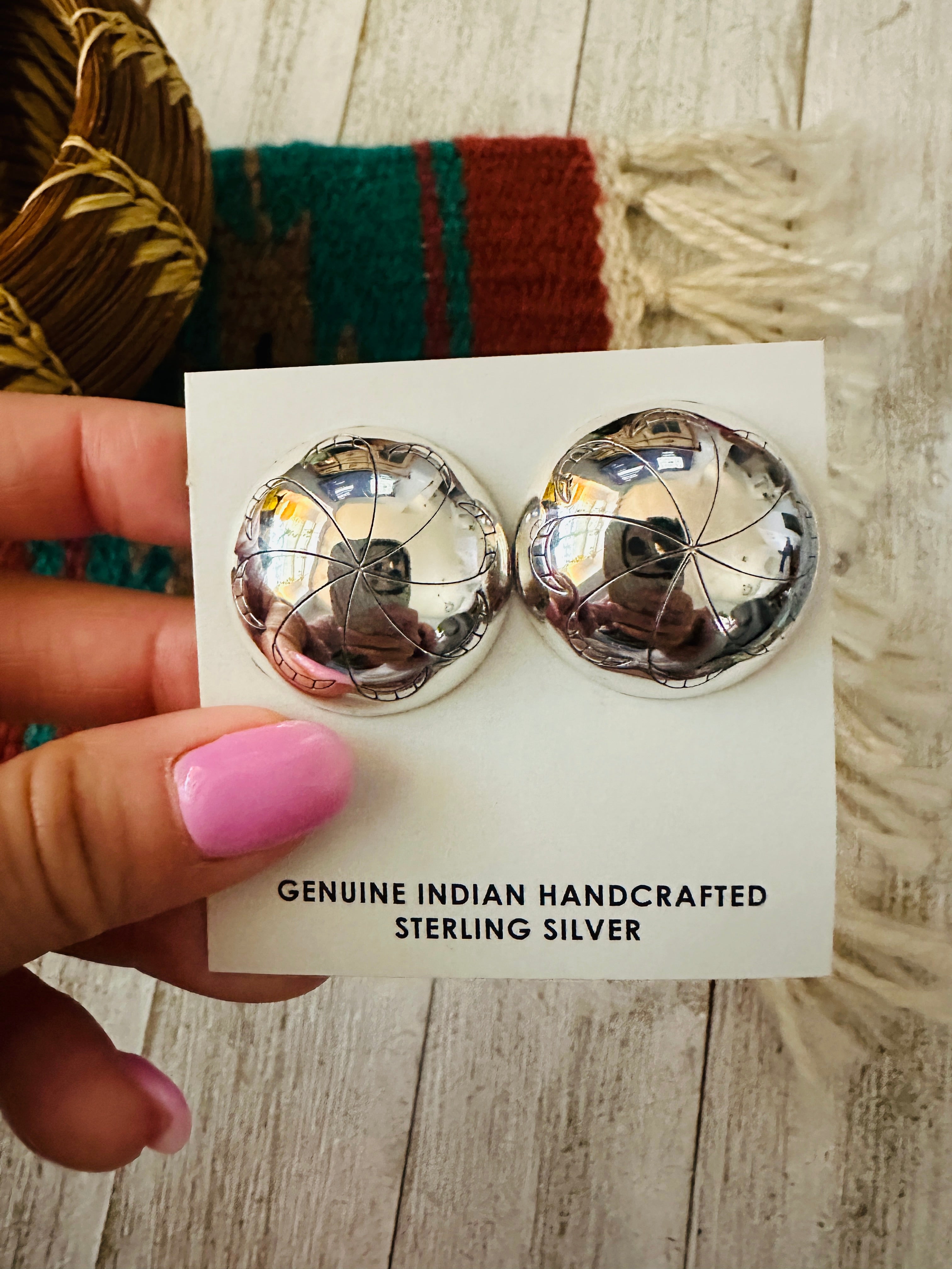 Navajo Hand Stamped Sterling Silver Concho Post Earrings