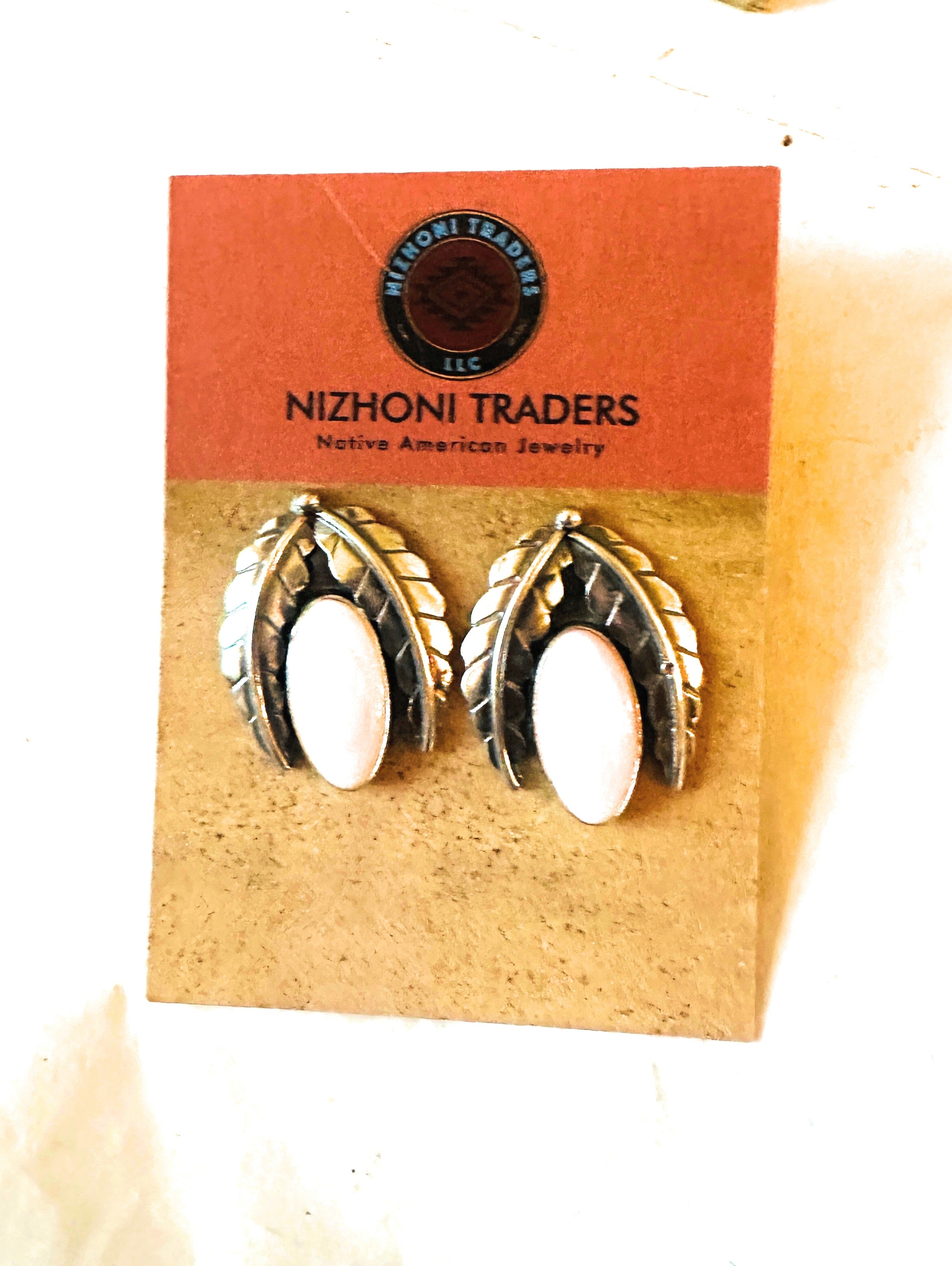 Navajo Sterling Silver & Queen Pink Conch Leaf Post Earrings