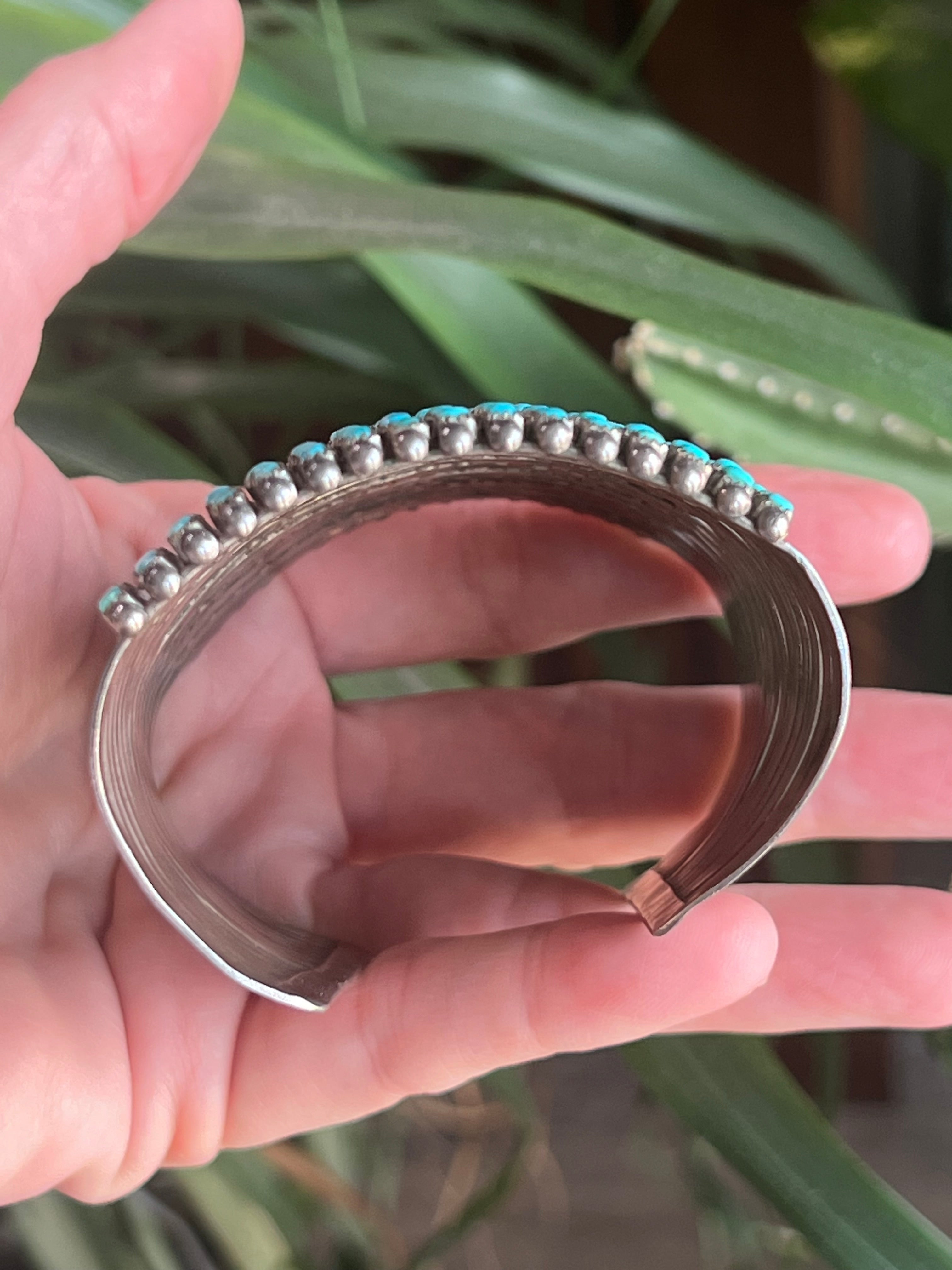 Handcrafted Stunning Old Pawn 15 Row Sterling Silver & Turquoise Gauntlet Style Cuff Bracelet by Clark Couyancy /