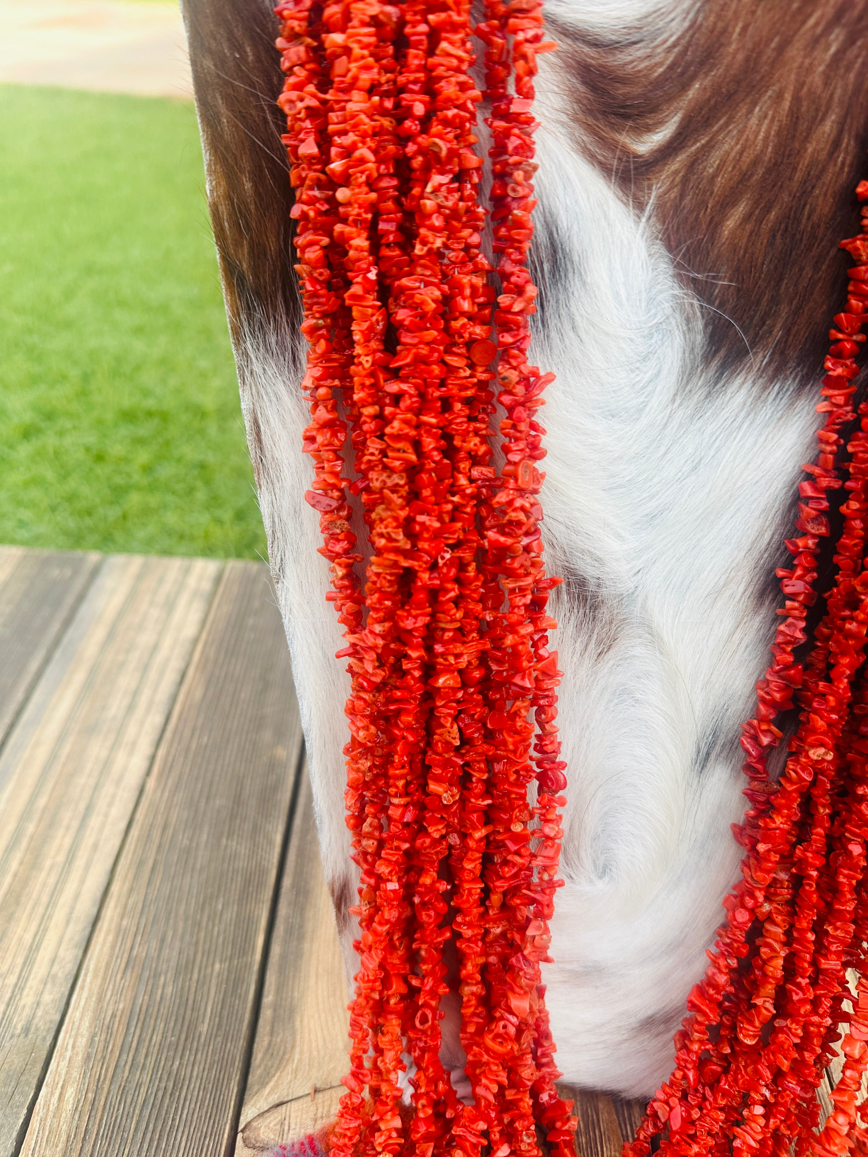 Handcrafted Coral & Sterling Silver 15-Strand Beaded Necklace