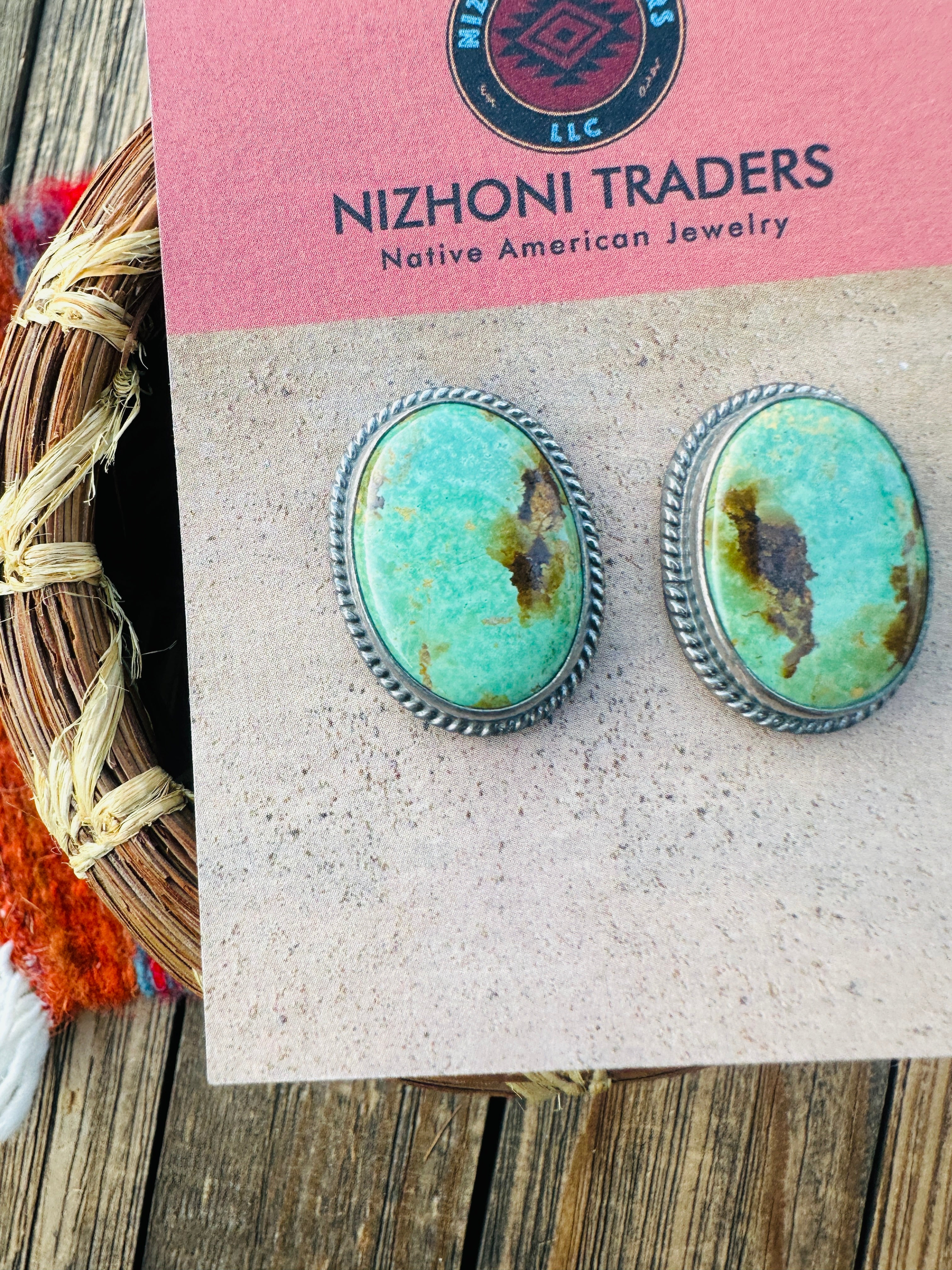 Handcrafted Sterling Silver & Royston Turquoise Post Earrings