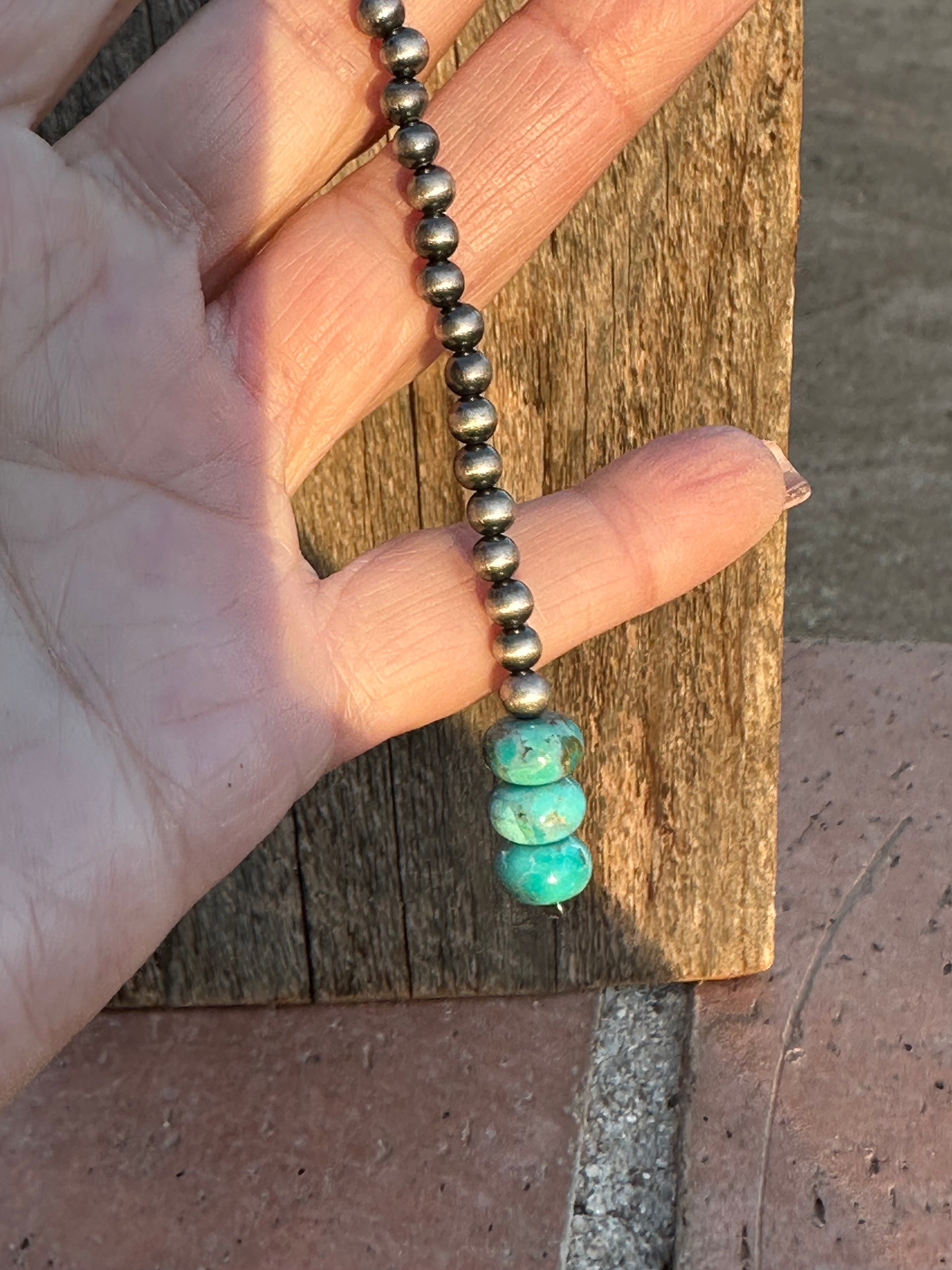 “The Ranch” Handmade Sterling Silver and Turquoise Beaded Drop Lariat Necklace