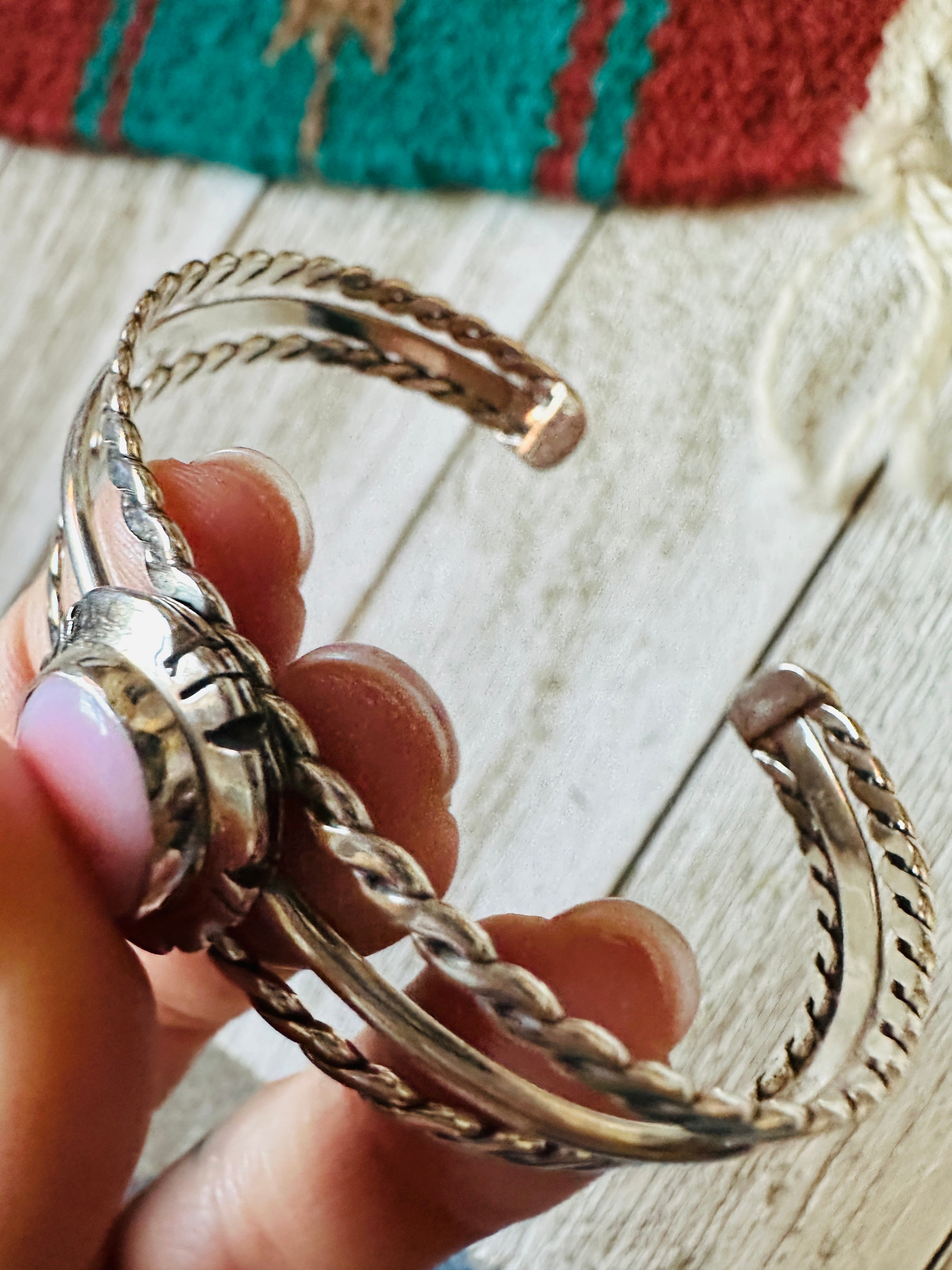 Navajo Queen Pink Conch Shell & Sterling Silver Cuff Bracelet