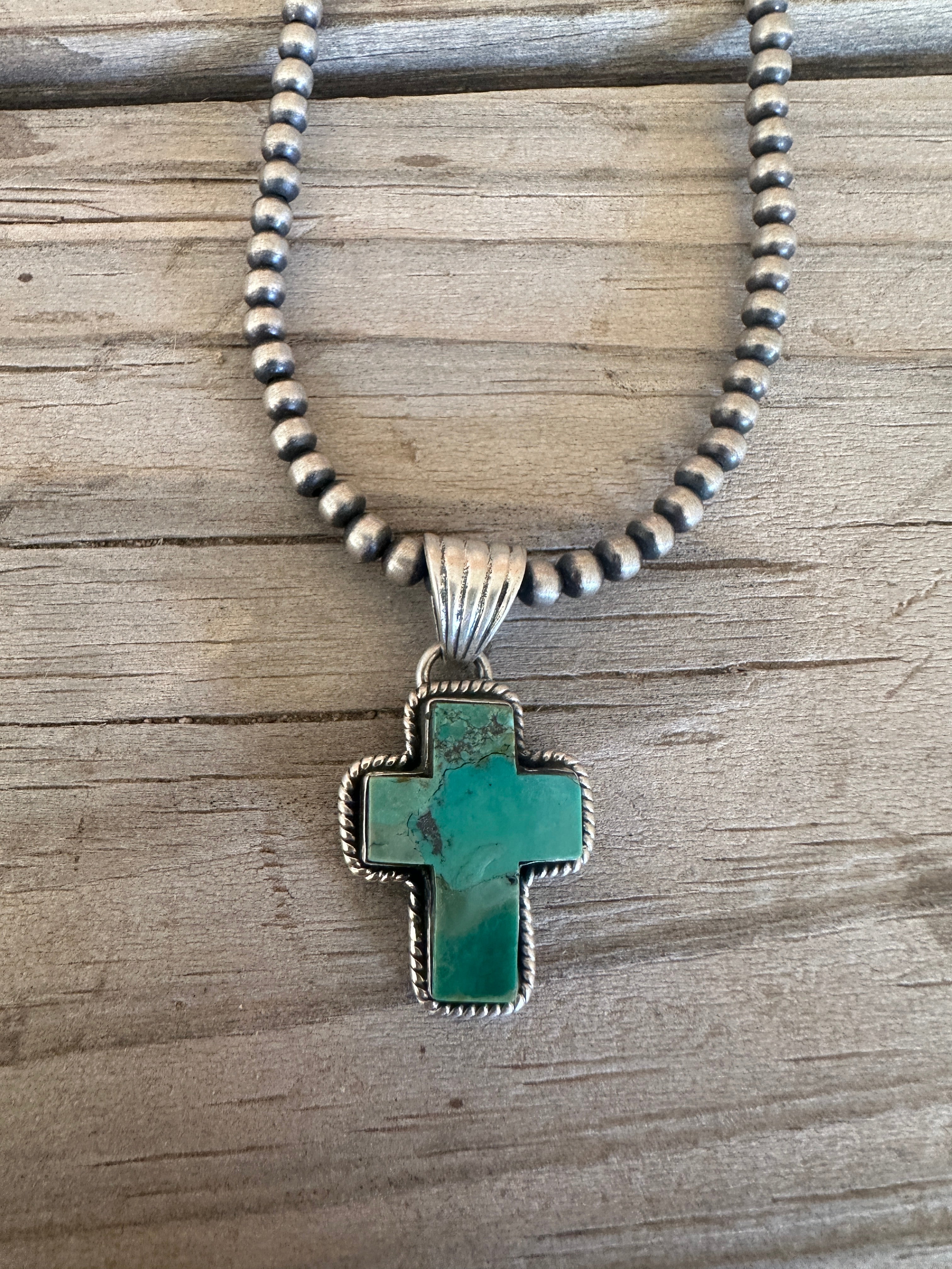 Handmade Turquoise & Sterling Silver Cross Pendant