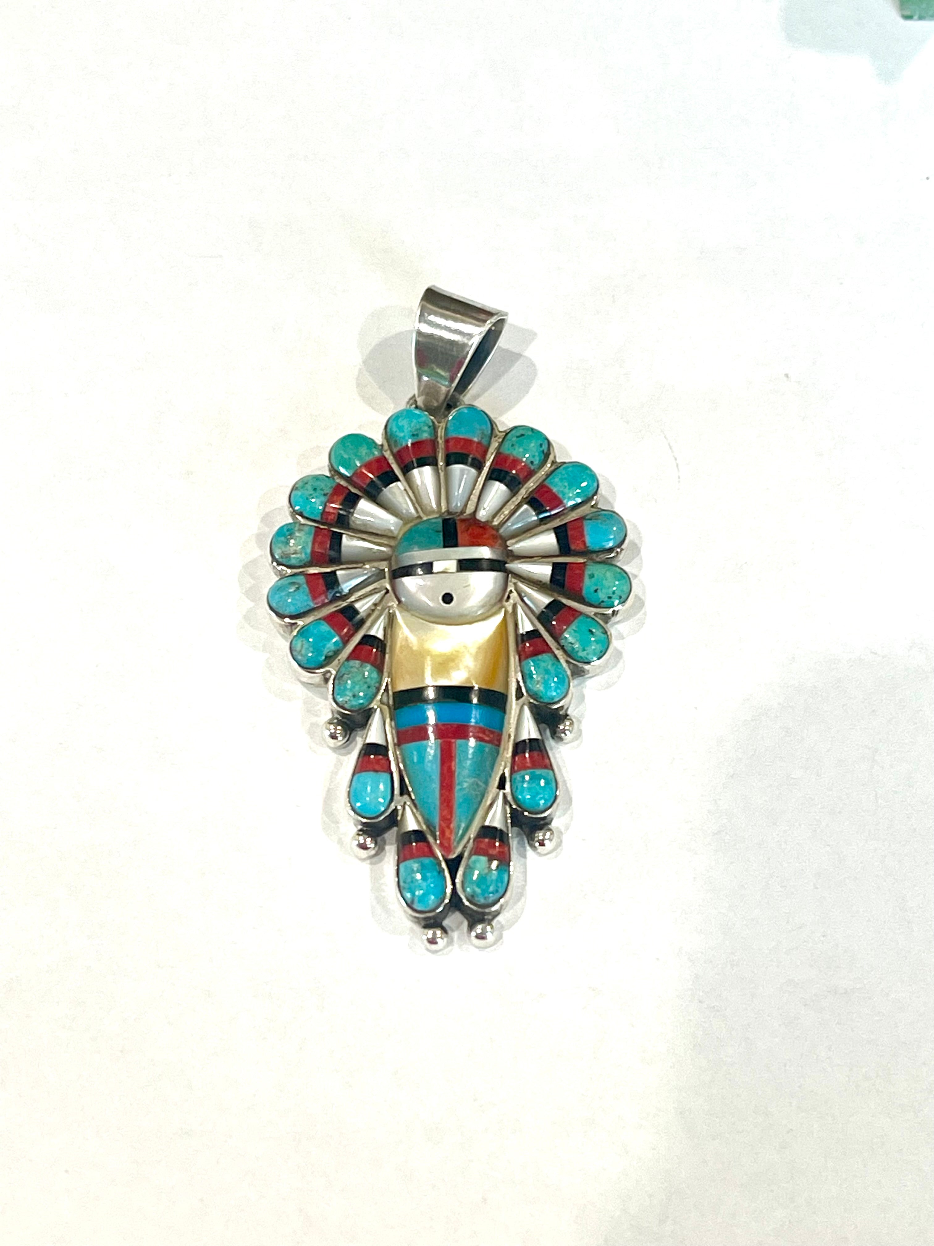 Gorgeous Handmade Sterling Silver & Multistone Kachina Pendant