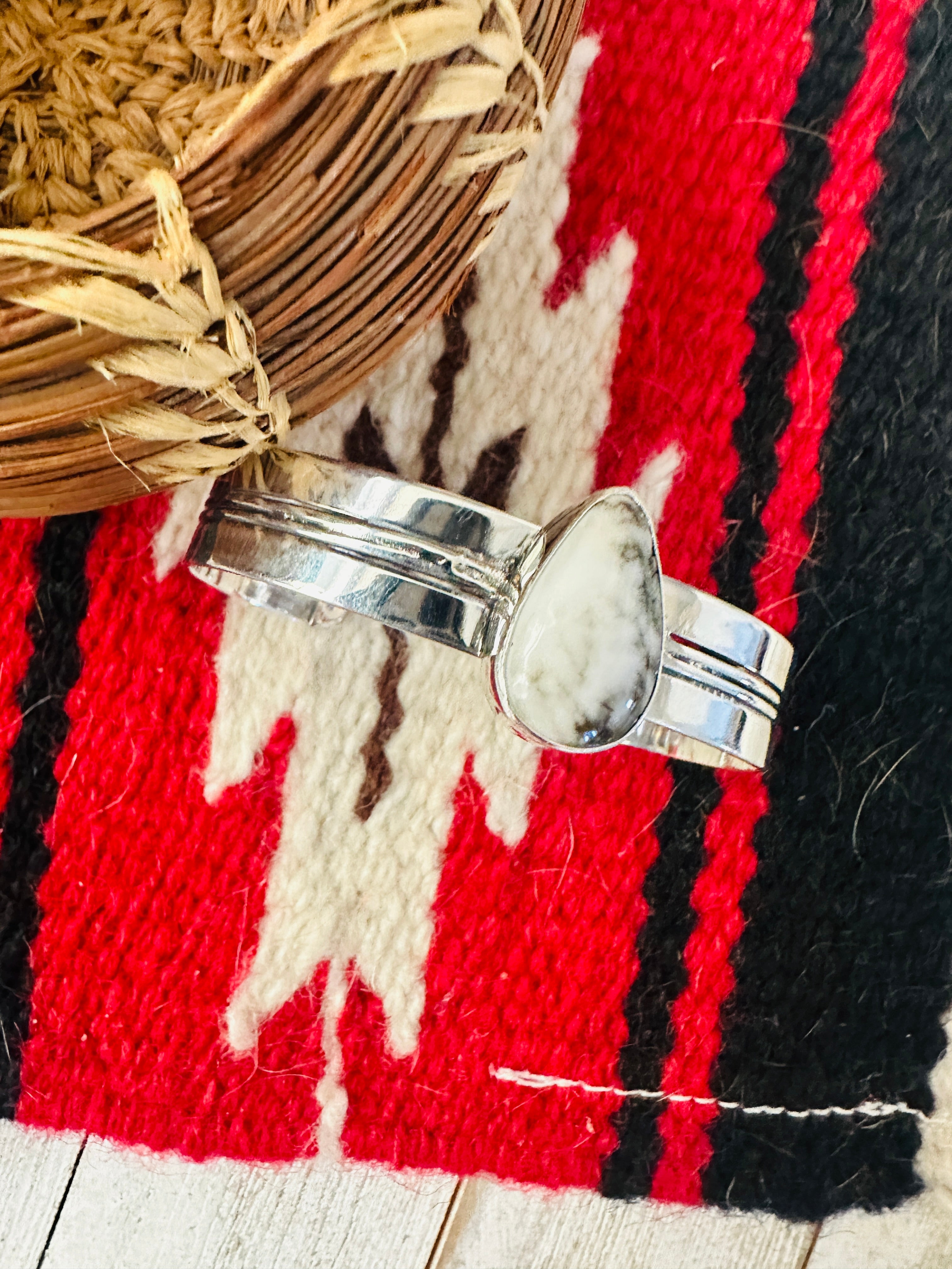 Navajo White Buffalo & Sterling Silver Cuff Bracelet