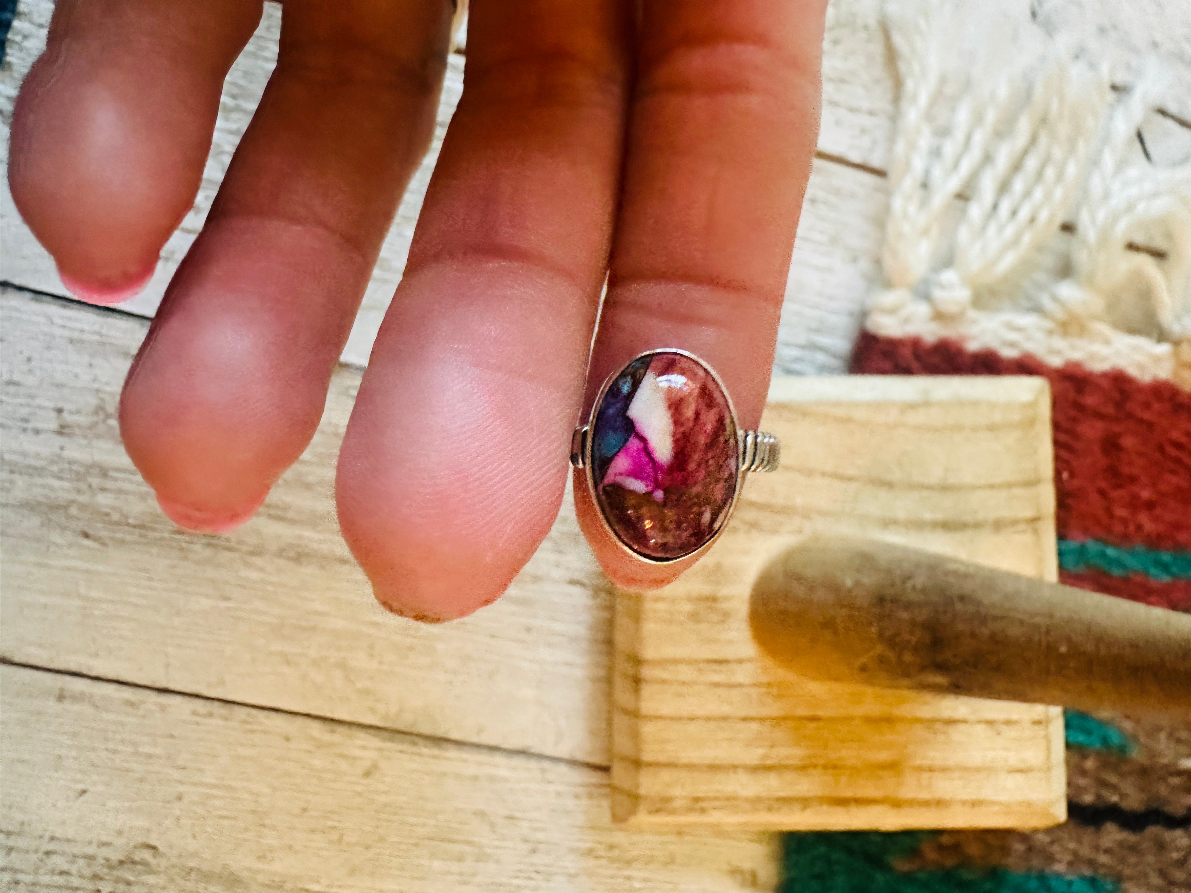 Navajo Sterling Silver & Pink Dream Mojave Oval Ring