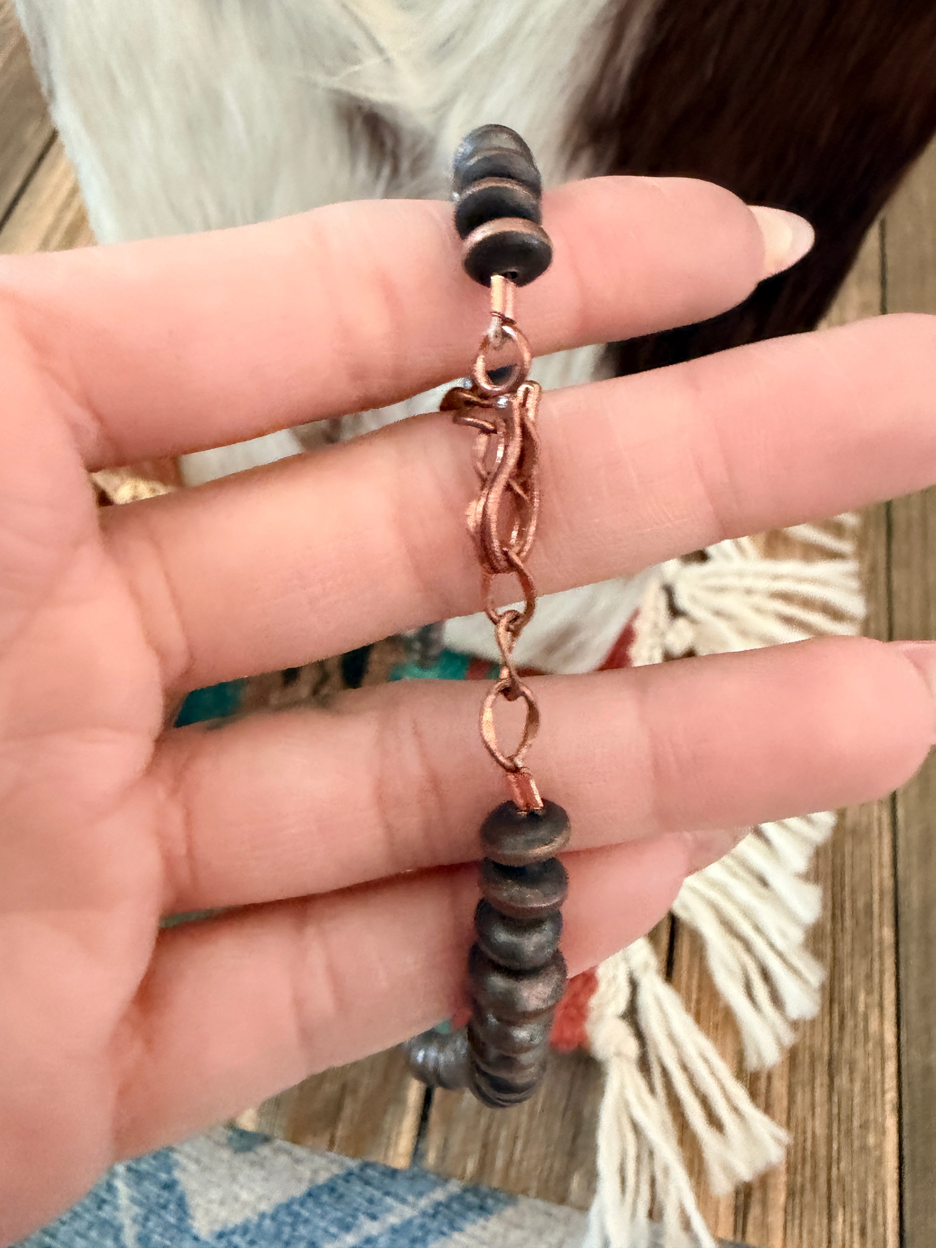 Handcrafted Turquoise & Copper 16” Beaded Necklace