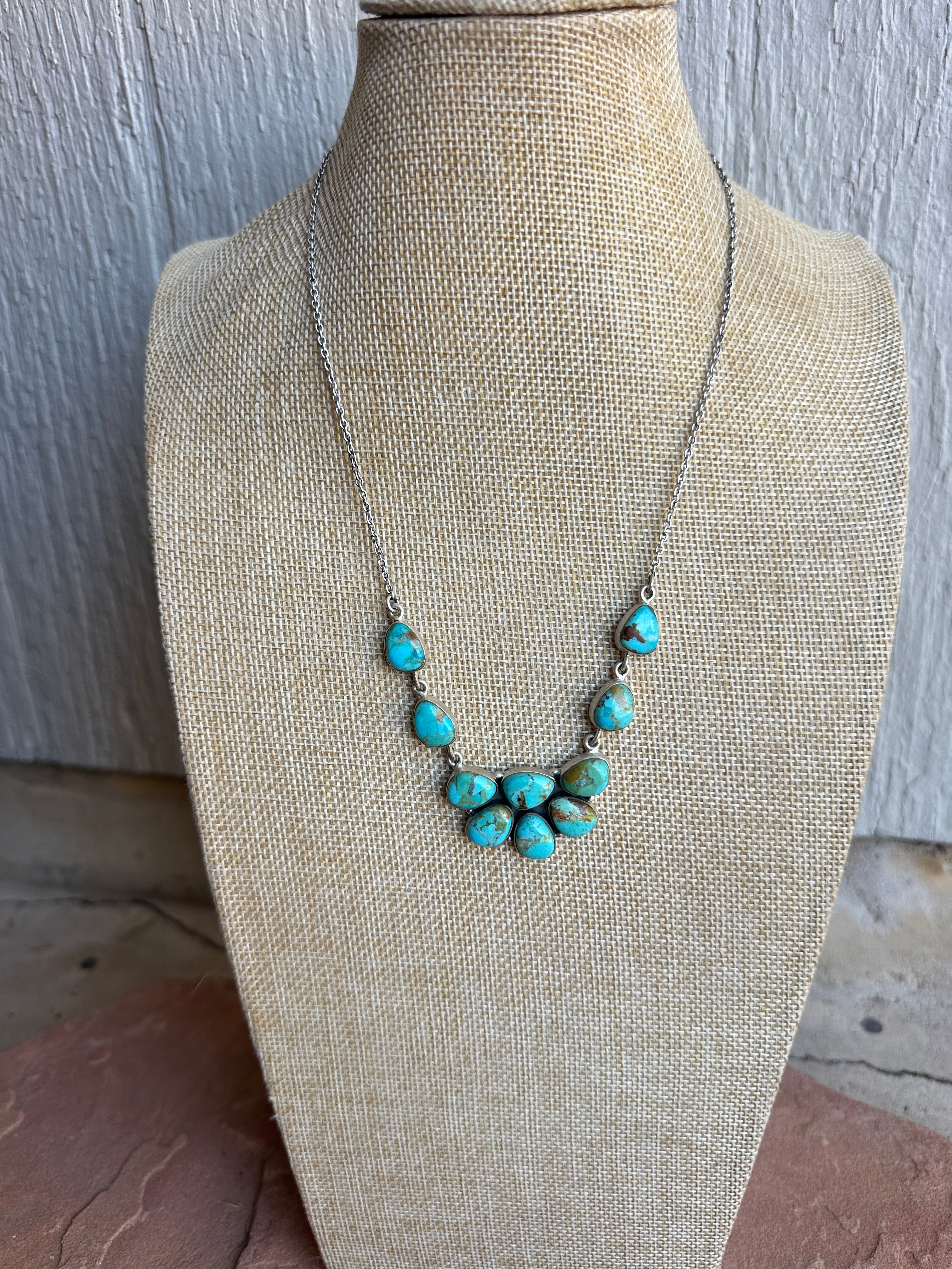 Beautiful Handmade Sterling Silver & Turquoise Crescent Necklace