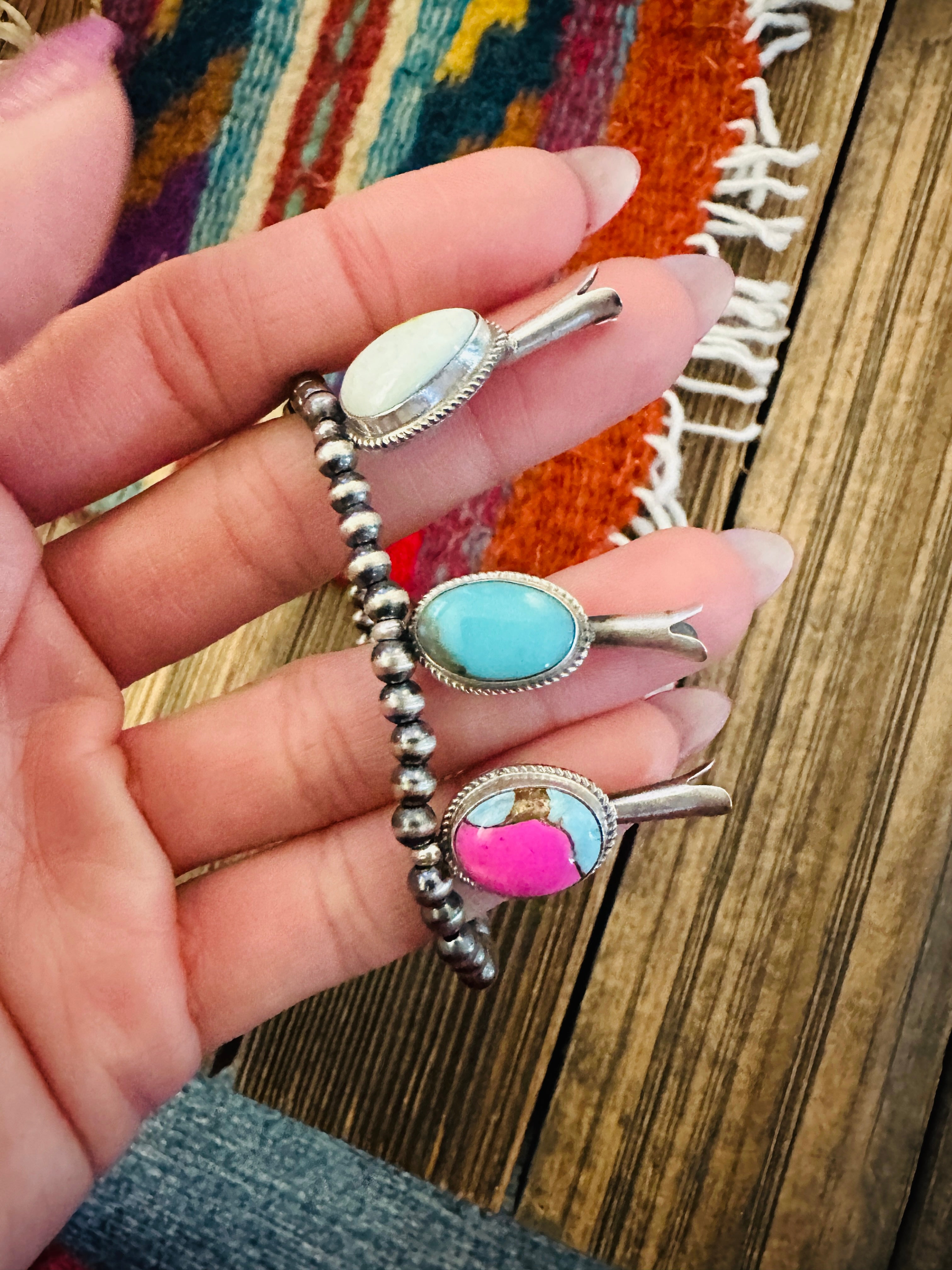 Handcrafted 3mm Sterling Silver Pearl & Multi Stone Blossom Stretch Bracelet