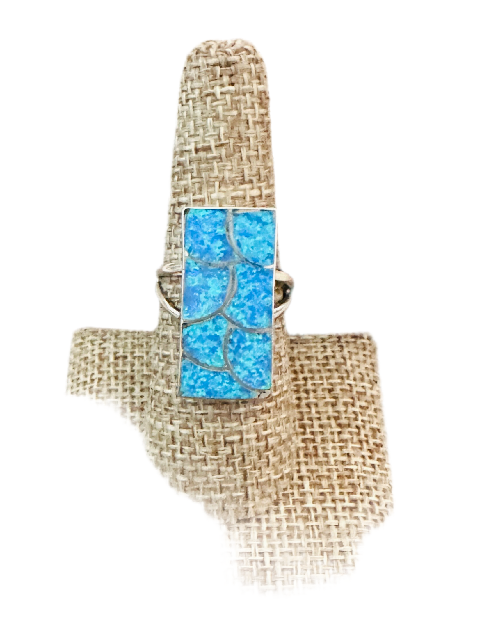 Handcrafted Sterling Silver & Blue Opal Inlay Ring Size 8