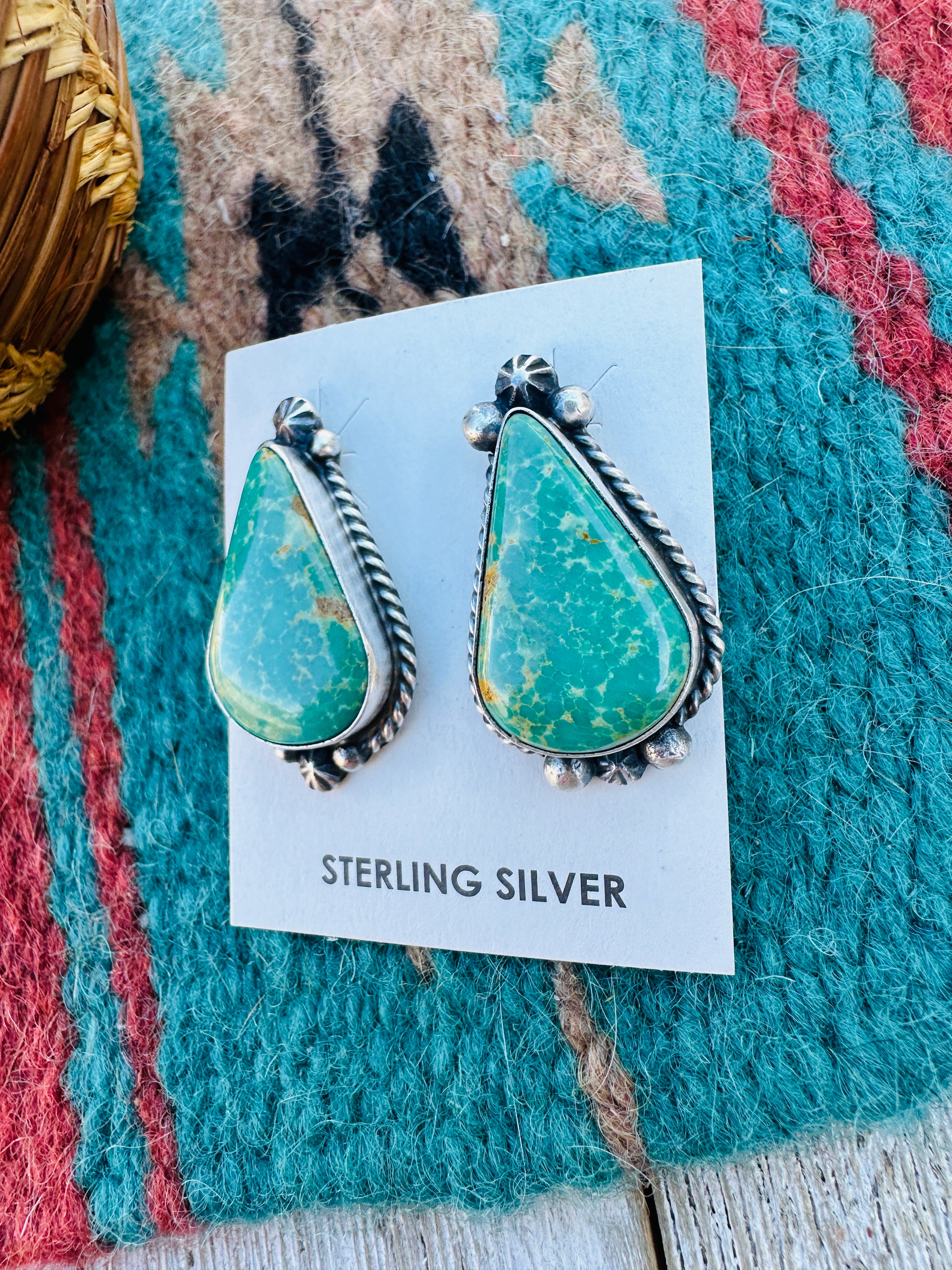 Handcrafted Kingman Turquoise & Sterling Silver Post Earrings