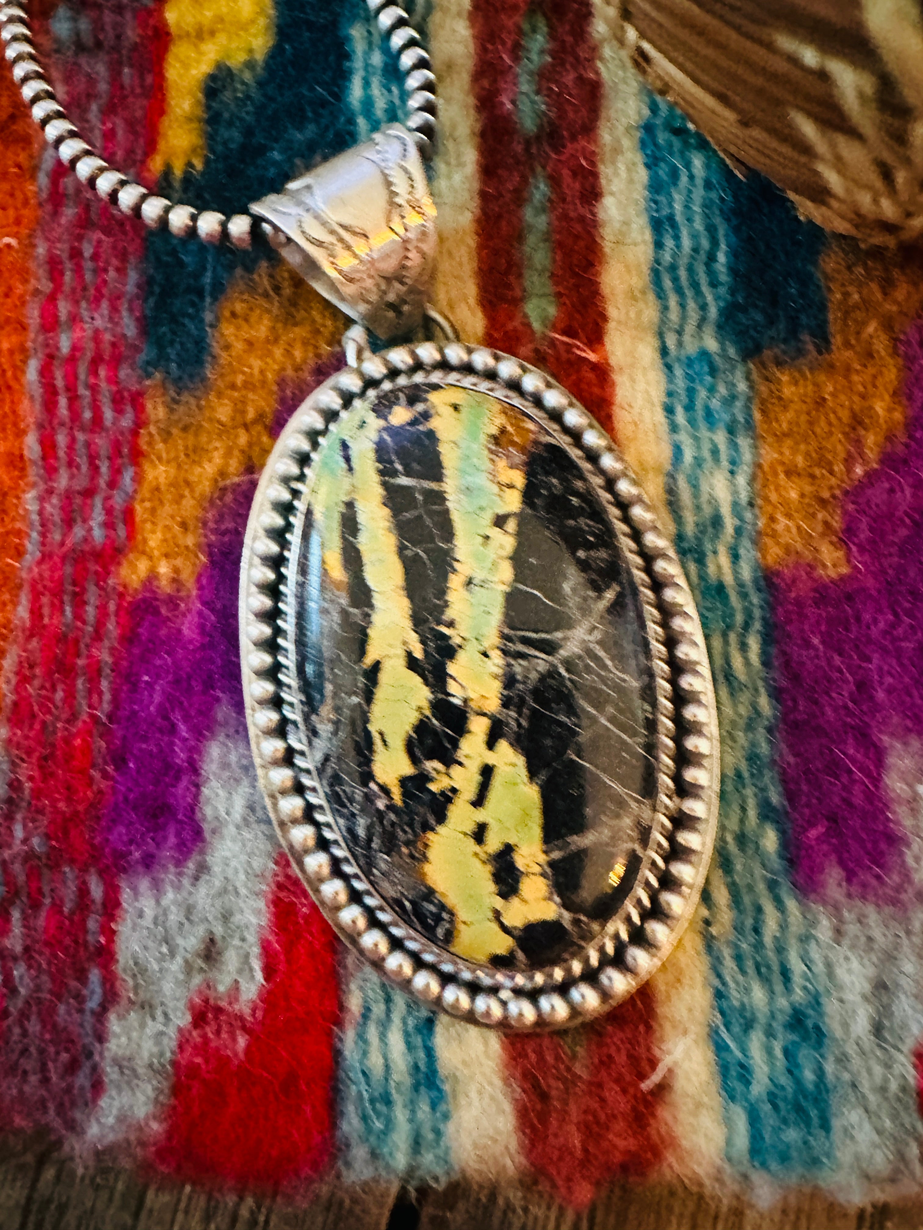 Handcrafted Sterling Silver & Blackjack Turquoise Pendant