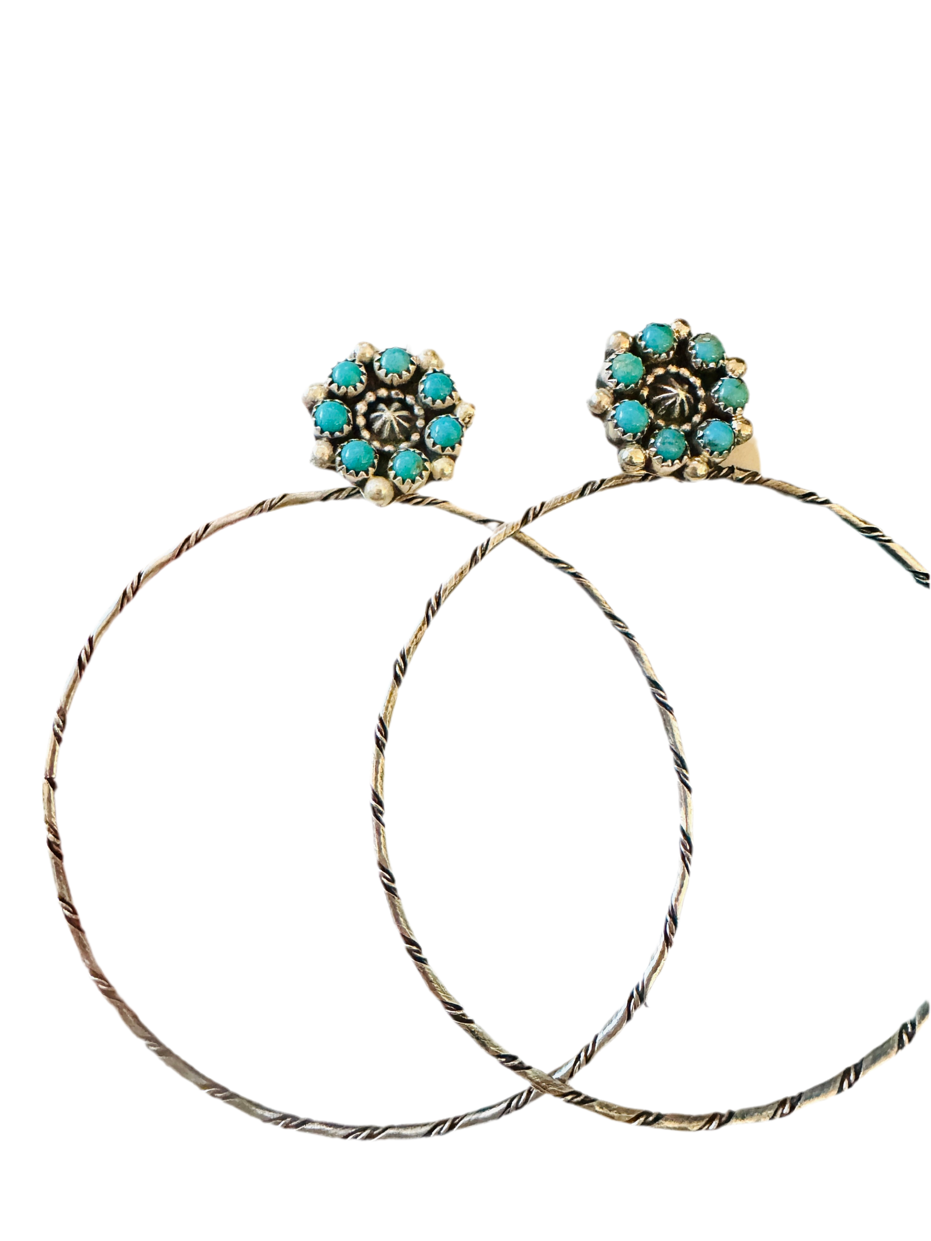 Handcrafted Turquoise and Sterling Silver Cluster Hoop Earrings