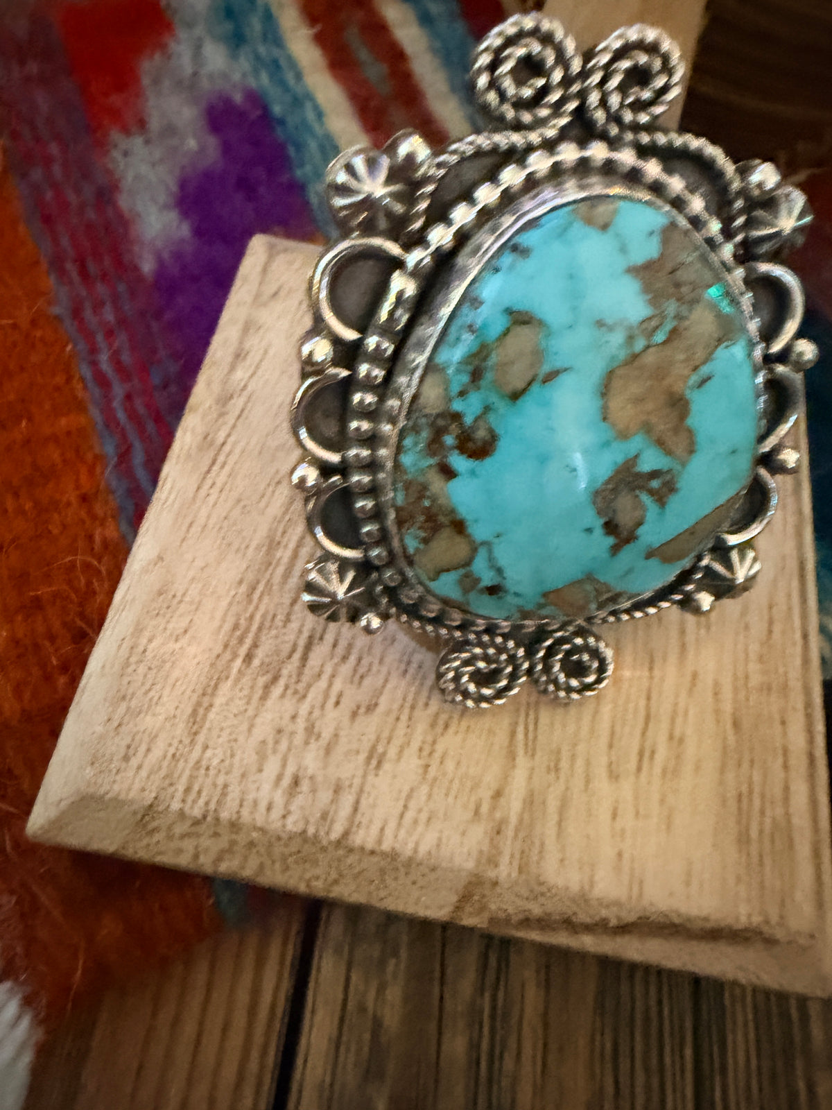 Handcrafted Royston Turquoise & Sterling Silver Ring 10 by Rosella Paxson