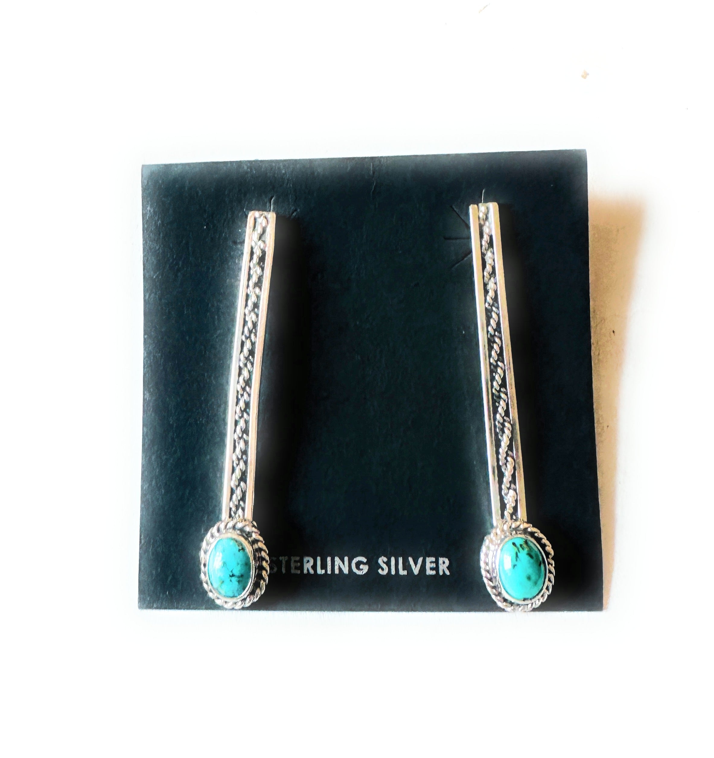 Navajo Turquoise & Sterling Silver Drop Dangle Earrings