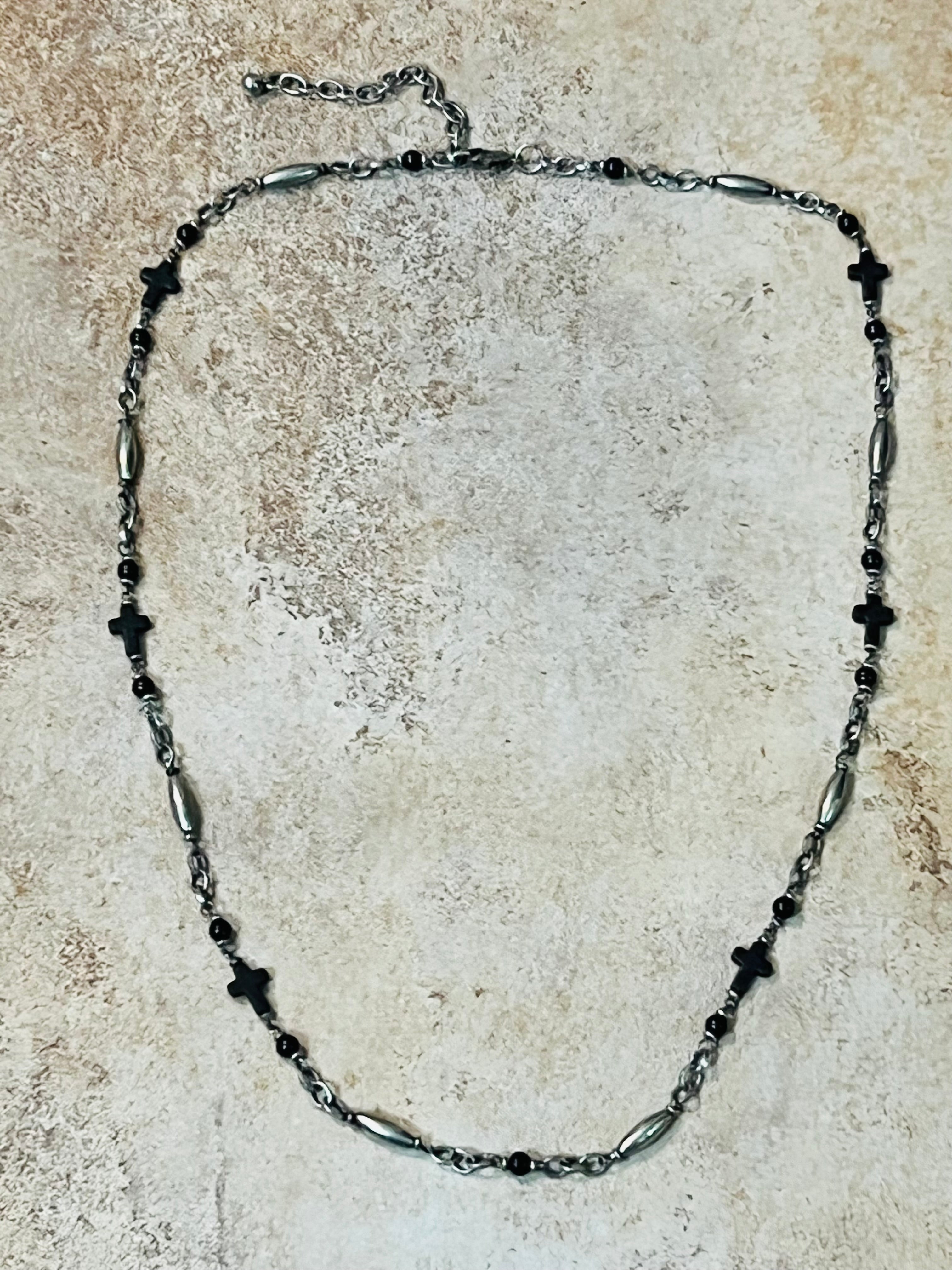 Vintage Silver and Black Cross Necklace