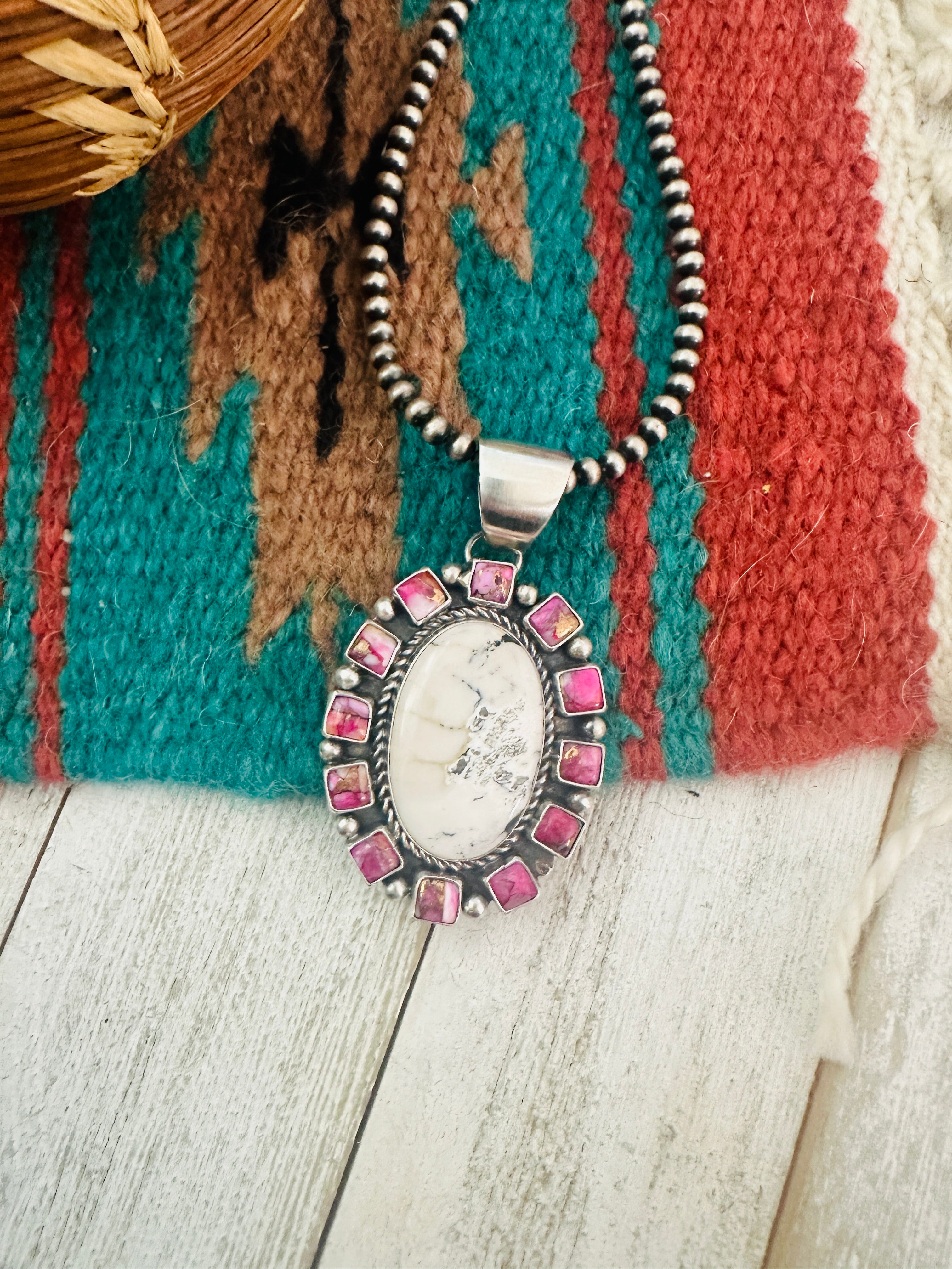 Navajo Sterling Silver, Wild Horse & Pink Dream Pendant