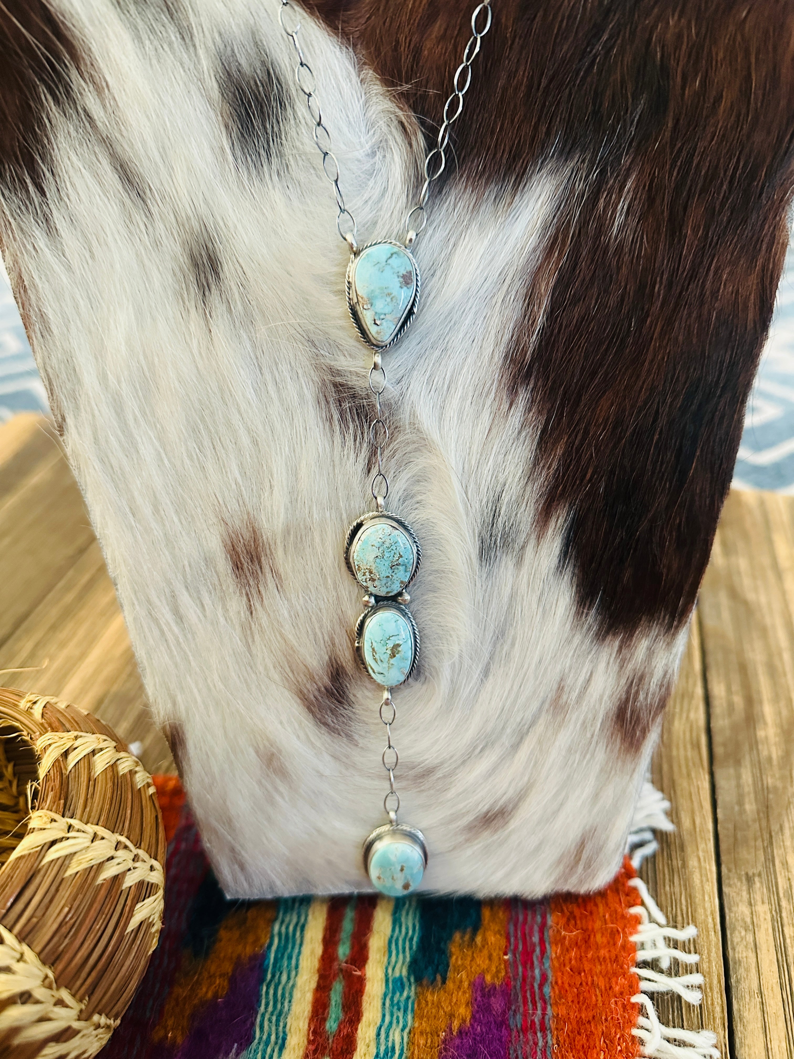 Handcrafted Dry Creek Turquoise & Sterling Silver Lariat Necklace