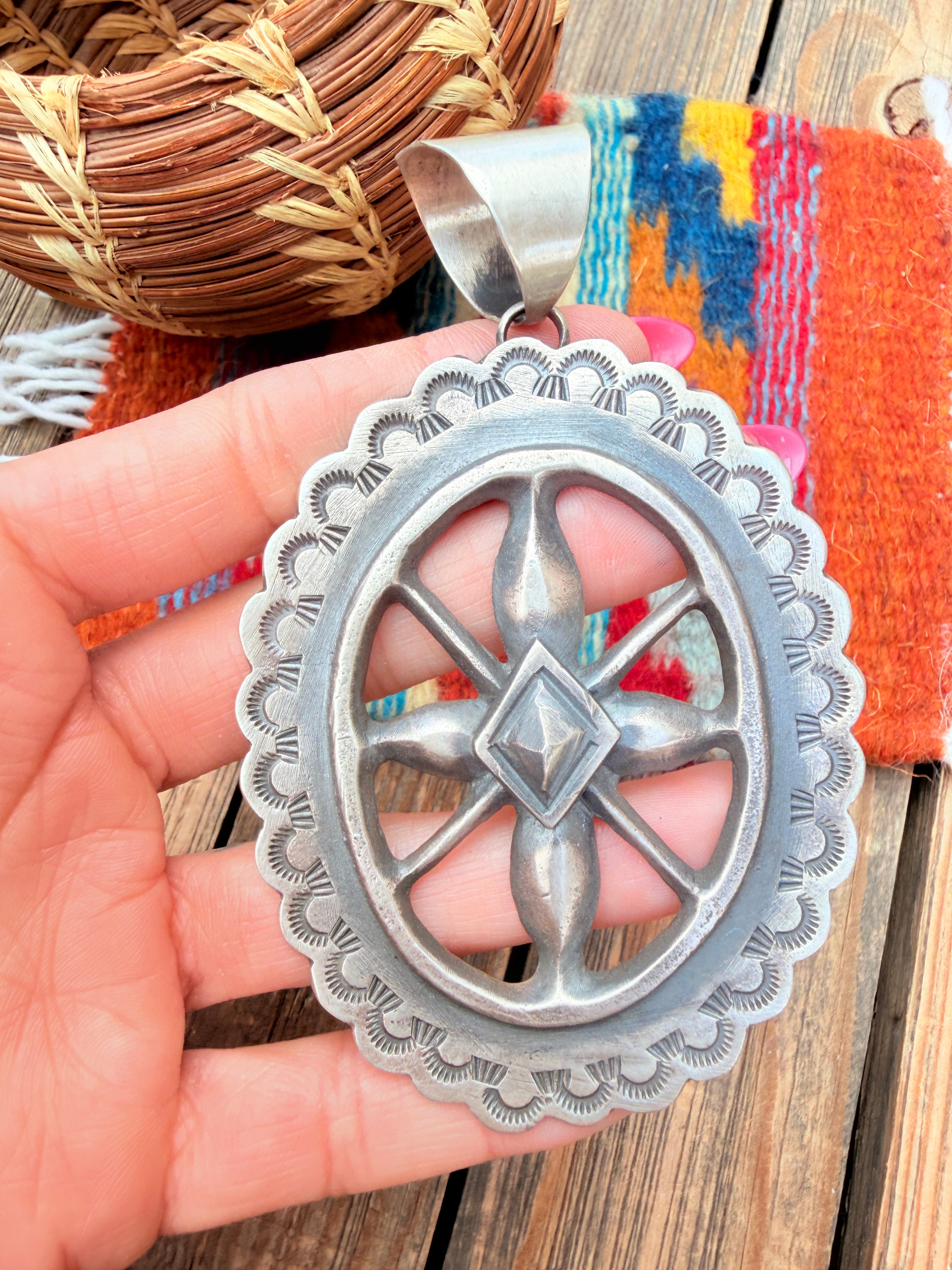 Handcrafted Sterling Silver Concho Pendant by Chimney Butte