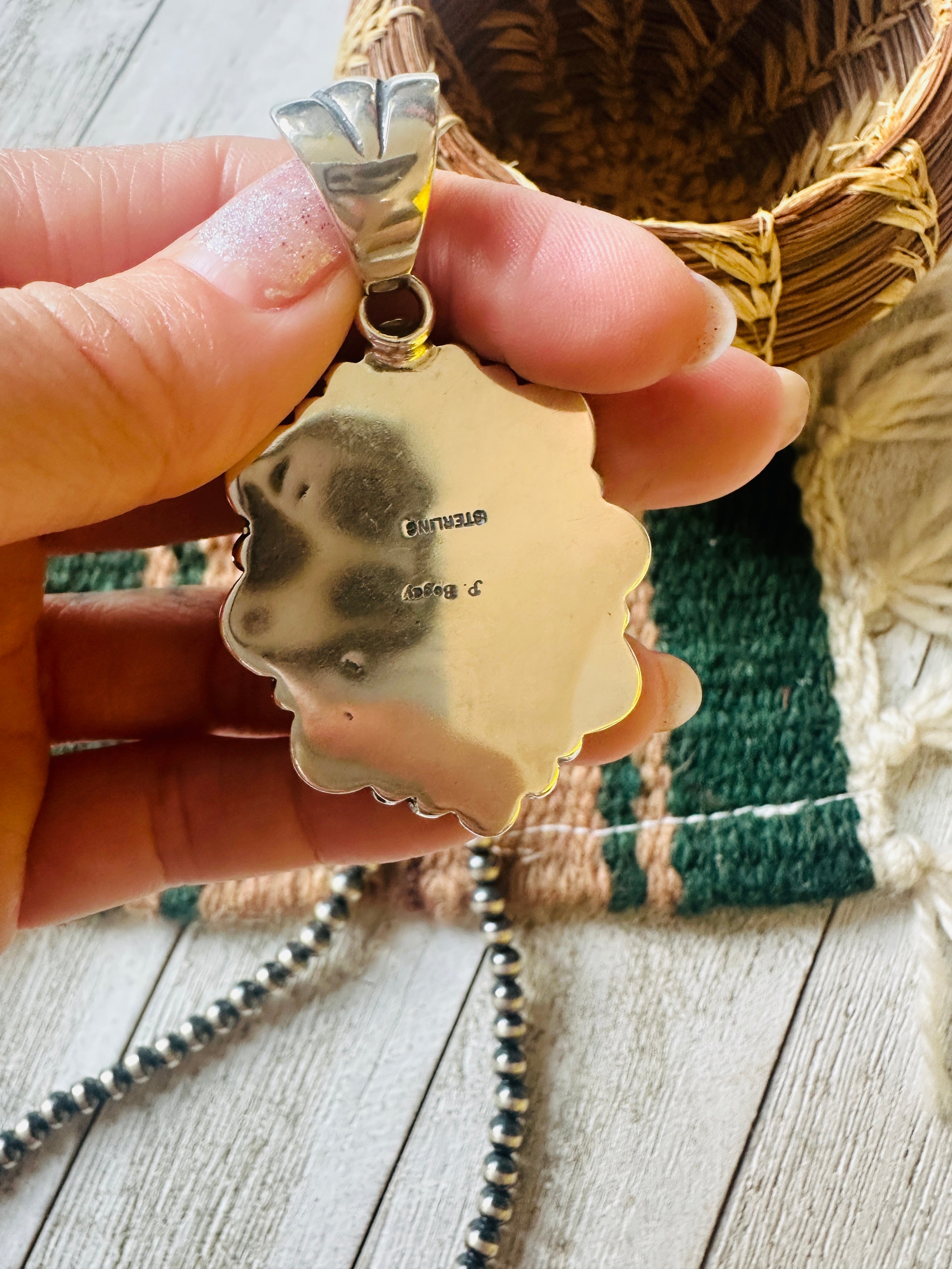 Navajo White Buffalo and Sterling Silver Pendant