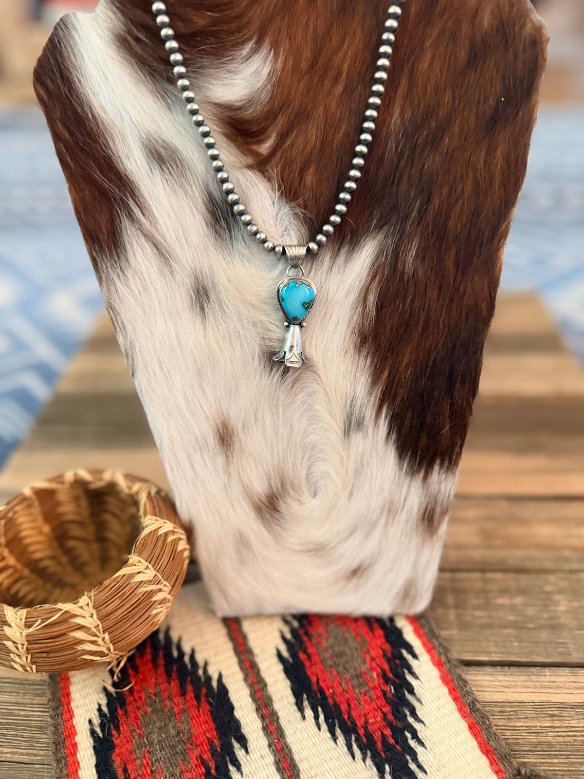 Handcrafted Turquoise & Sterling Silver Beaded Blossom Necklace