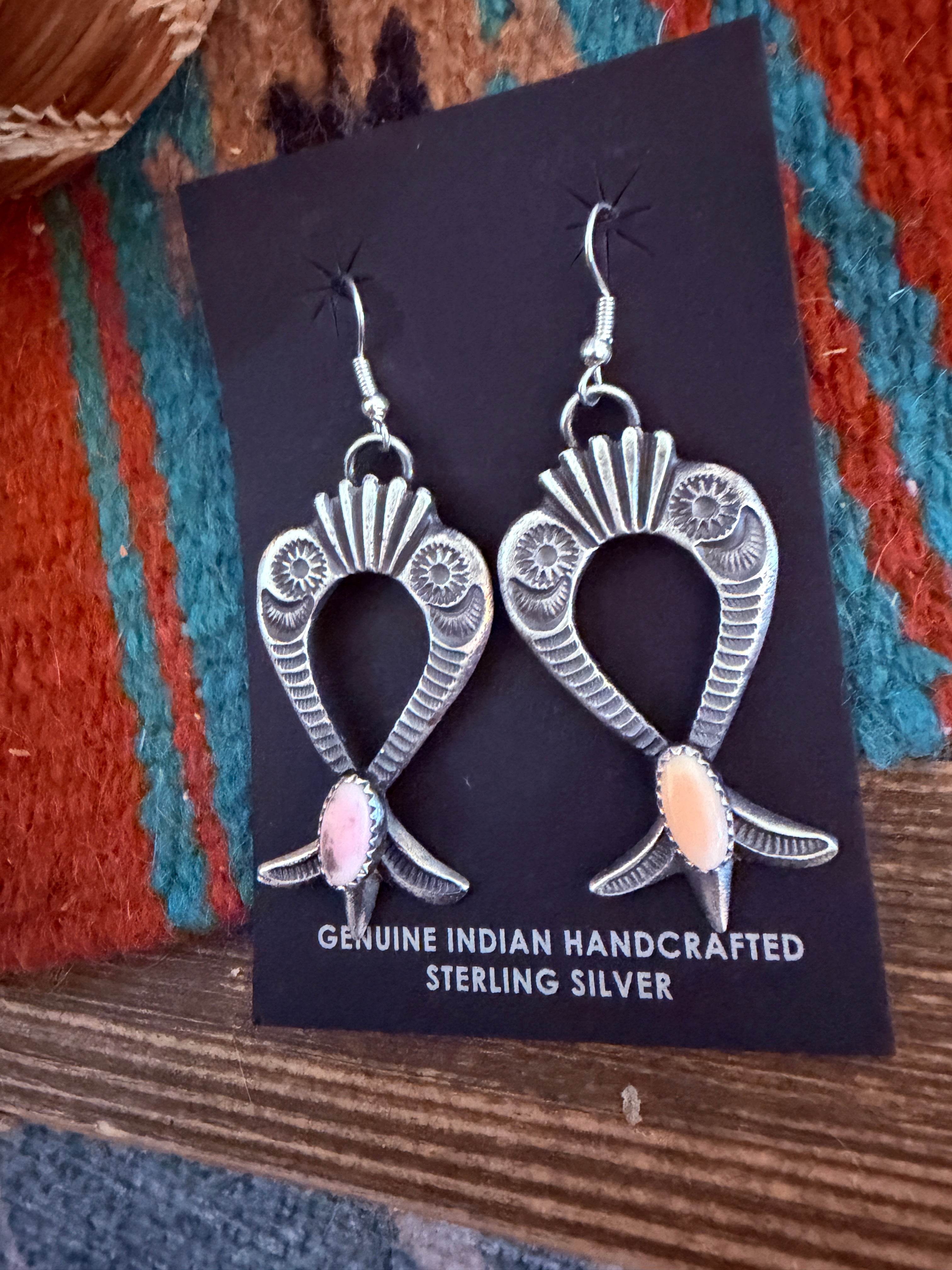 Handcrafted Queen Pink Conch & Sterling Silver Naja Dangle Earrings by Kevin Billah