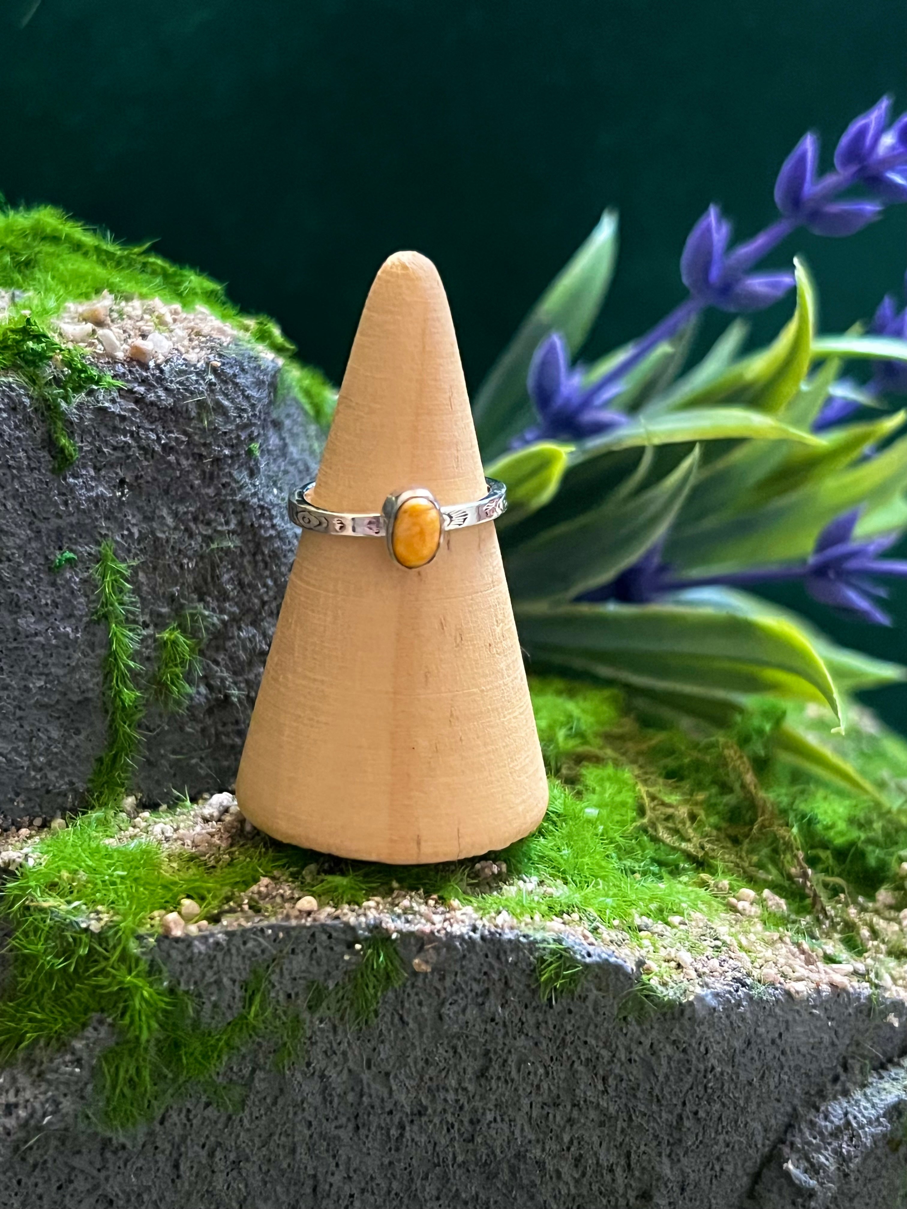 Handmade Orange Mojave TearDrop, Circle, Oval, Square, & Diamond Shape Sterling Silver Adjustable Stacker Ring
