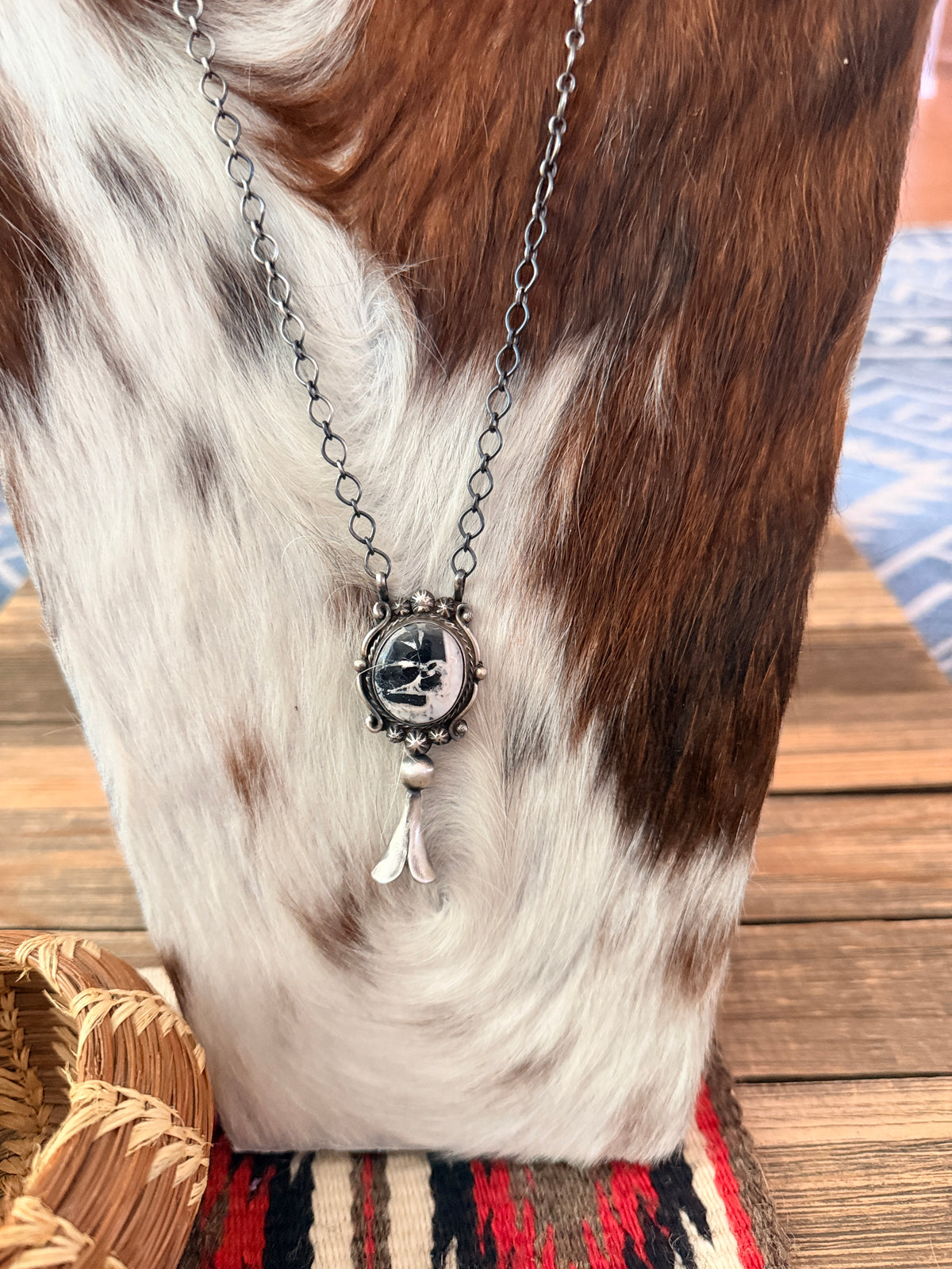 Handcrafted White Buffalo & Sterling Silver Blossom Necklace by Sheila Becenti