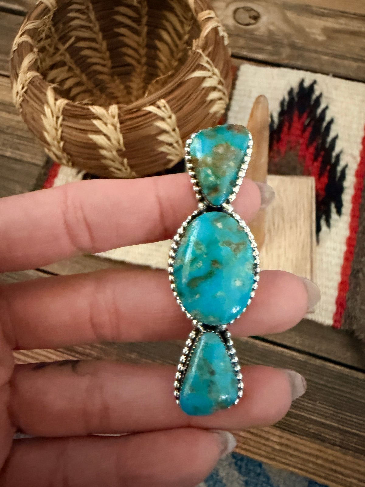Handcrafted Kingman Turquoise & Sterling Silver Ring Size 5.75