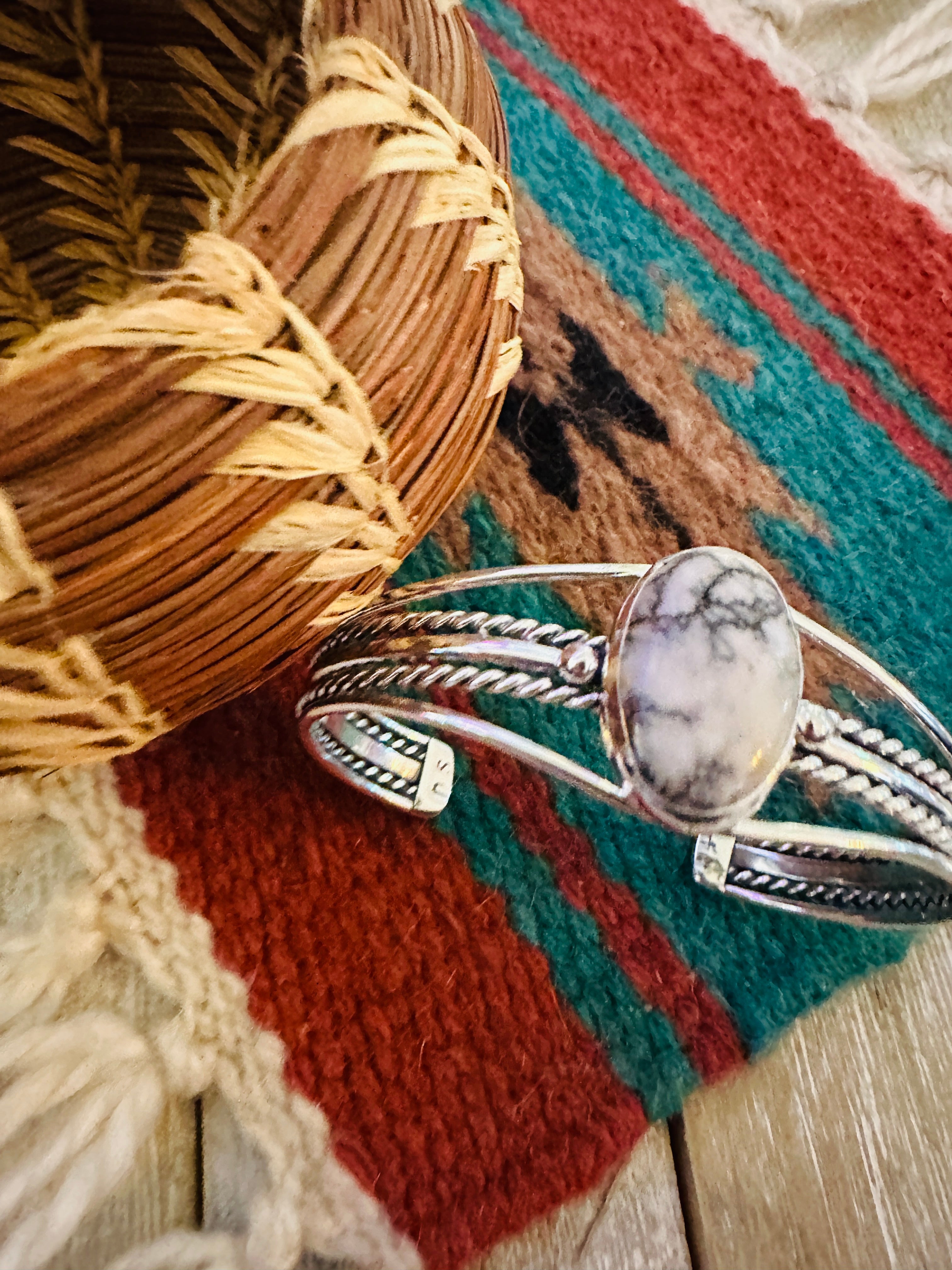 Handcrafted Sterling Silver & White Buffalo Cuff Bracelet