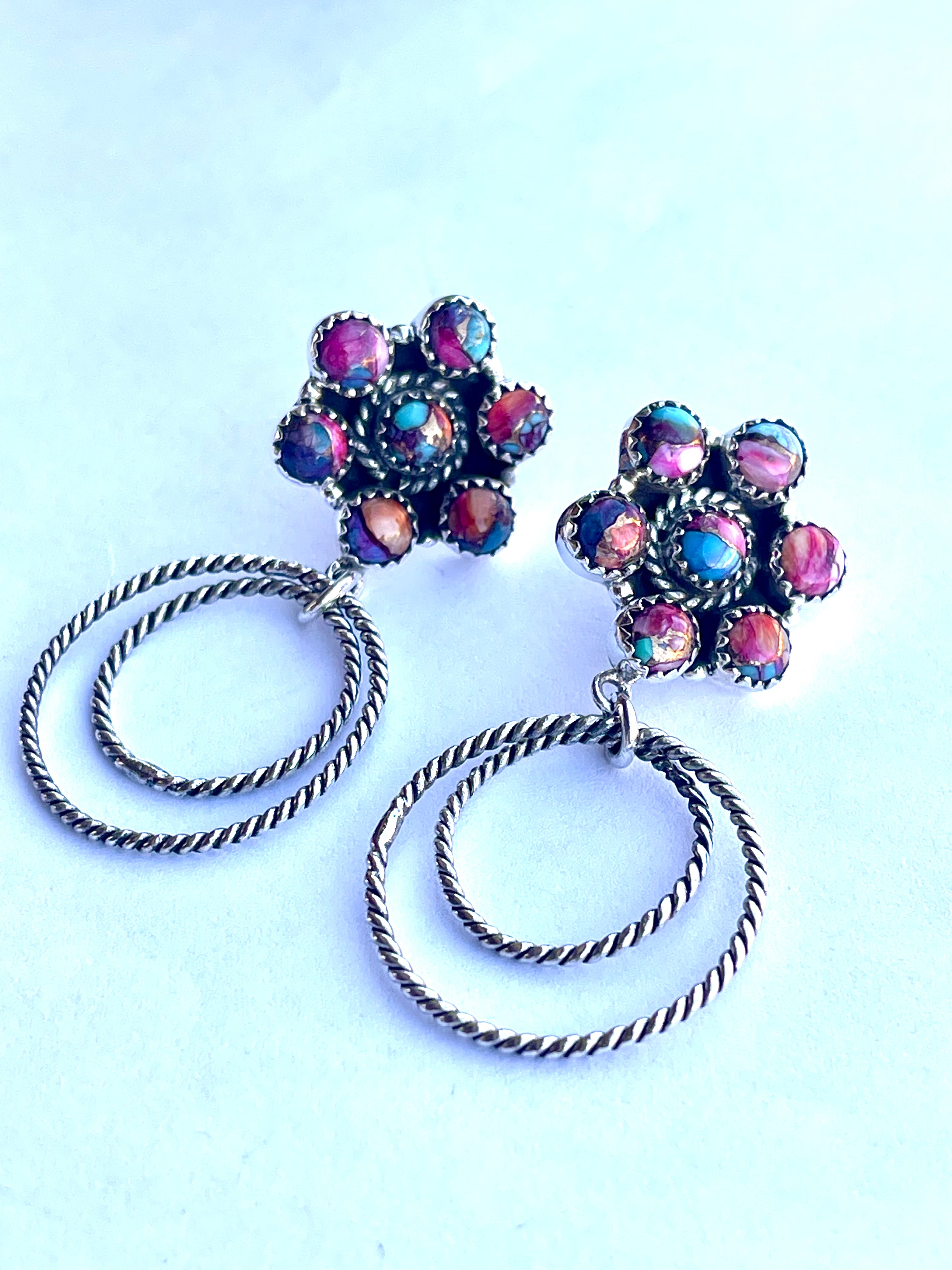 Handmade Sterling Silver & Pink Dream Mojave Post Hoop Earrings