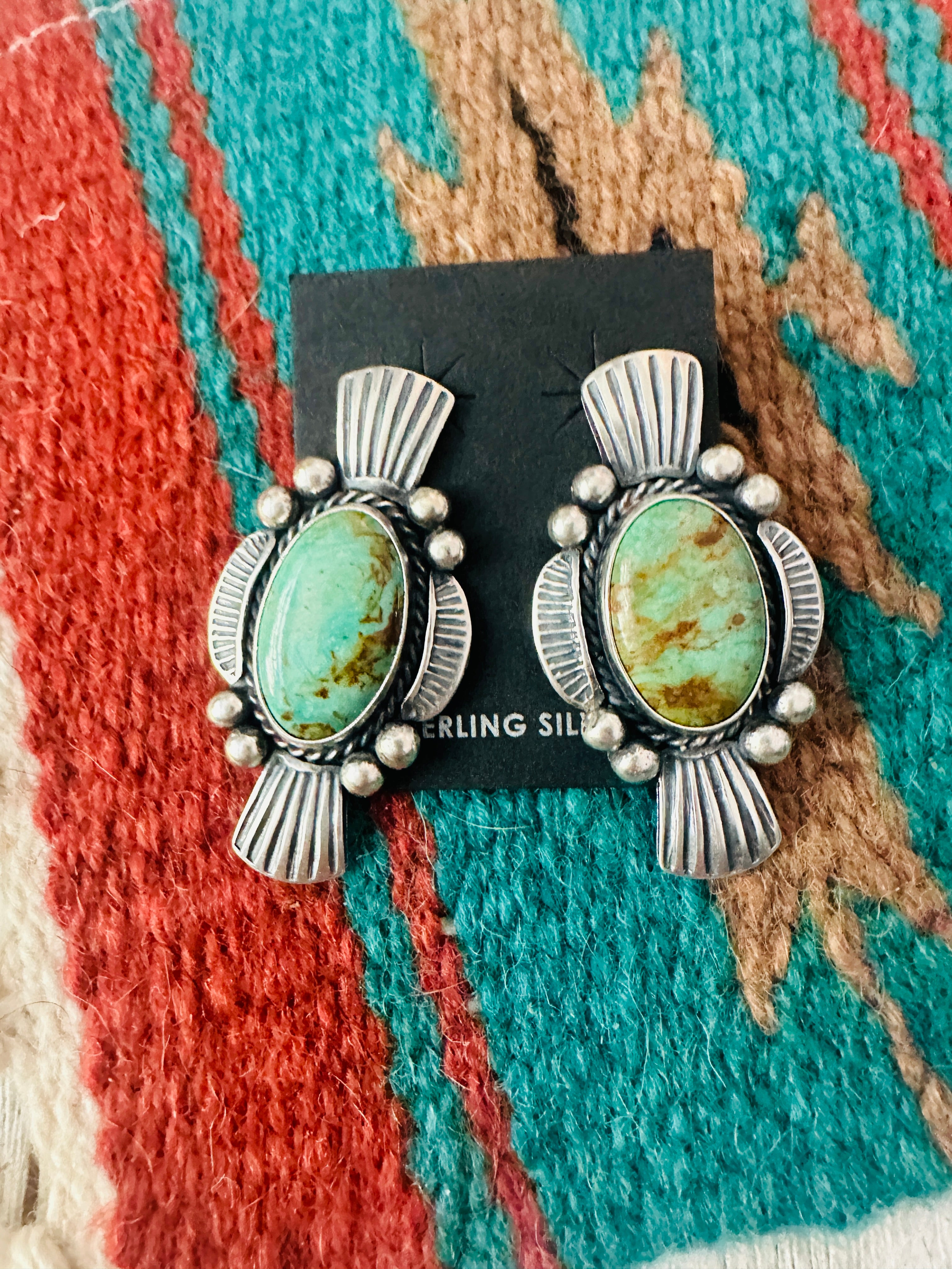 Navajo Royston Turquoise & Sterling Silver Post Earrings