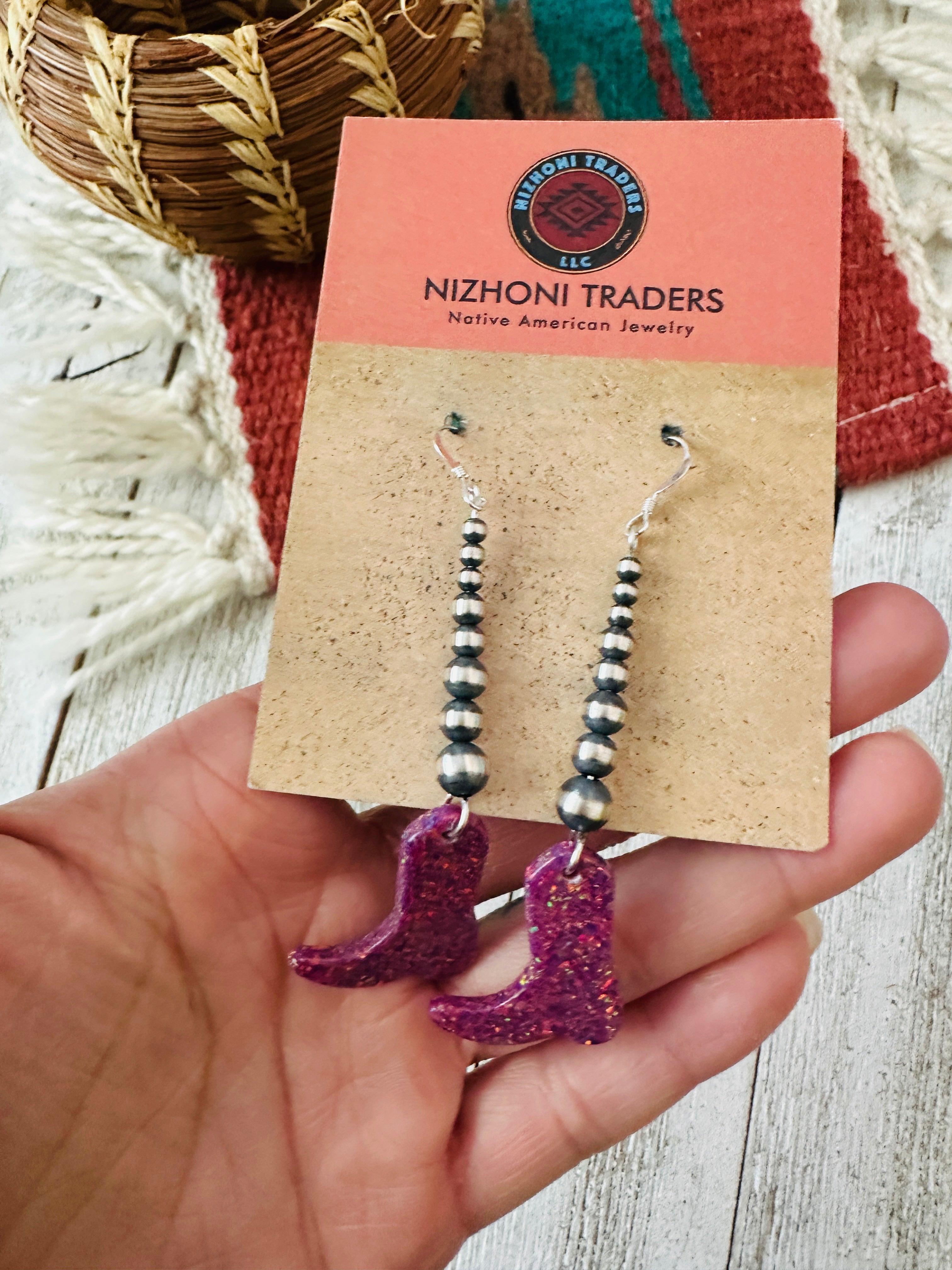 Summer Lovin’ Sterling Silver Pearl Beaded Opal Cowboy Boot Dangle Earrings