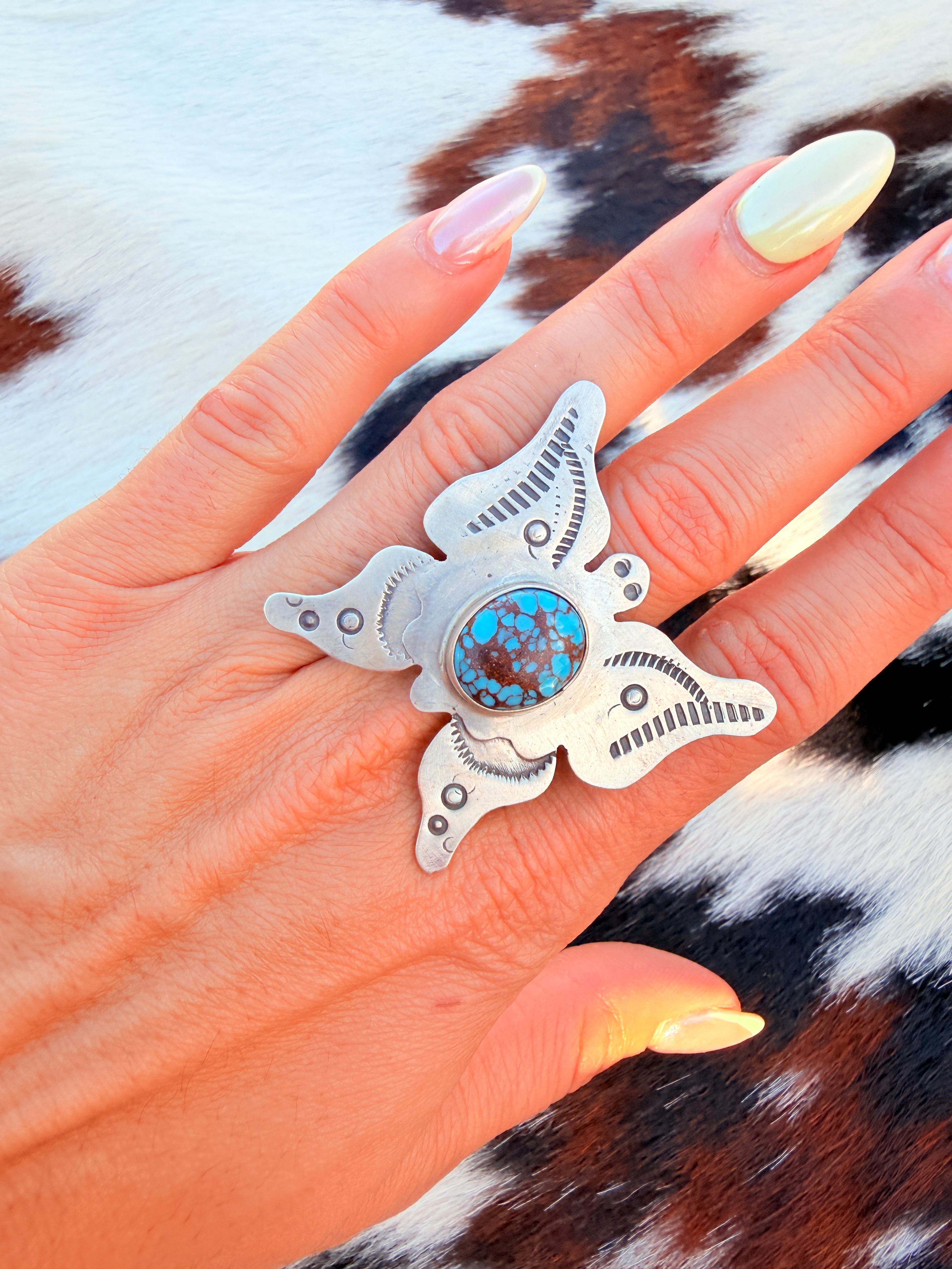 Handcrafted Turquoise & Sterling Silver Adjustable Butterfly Ring