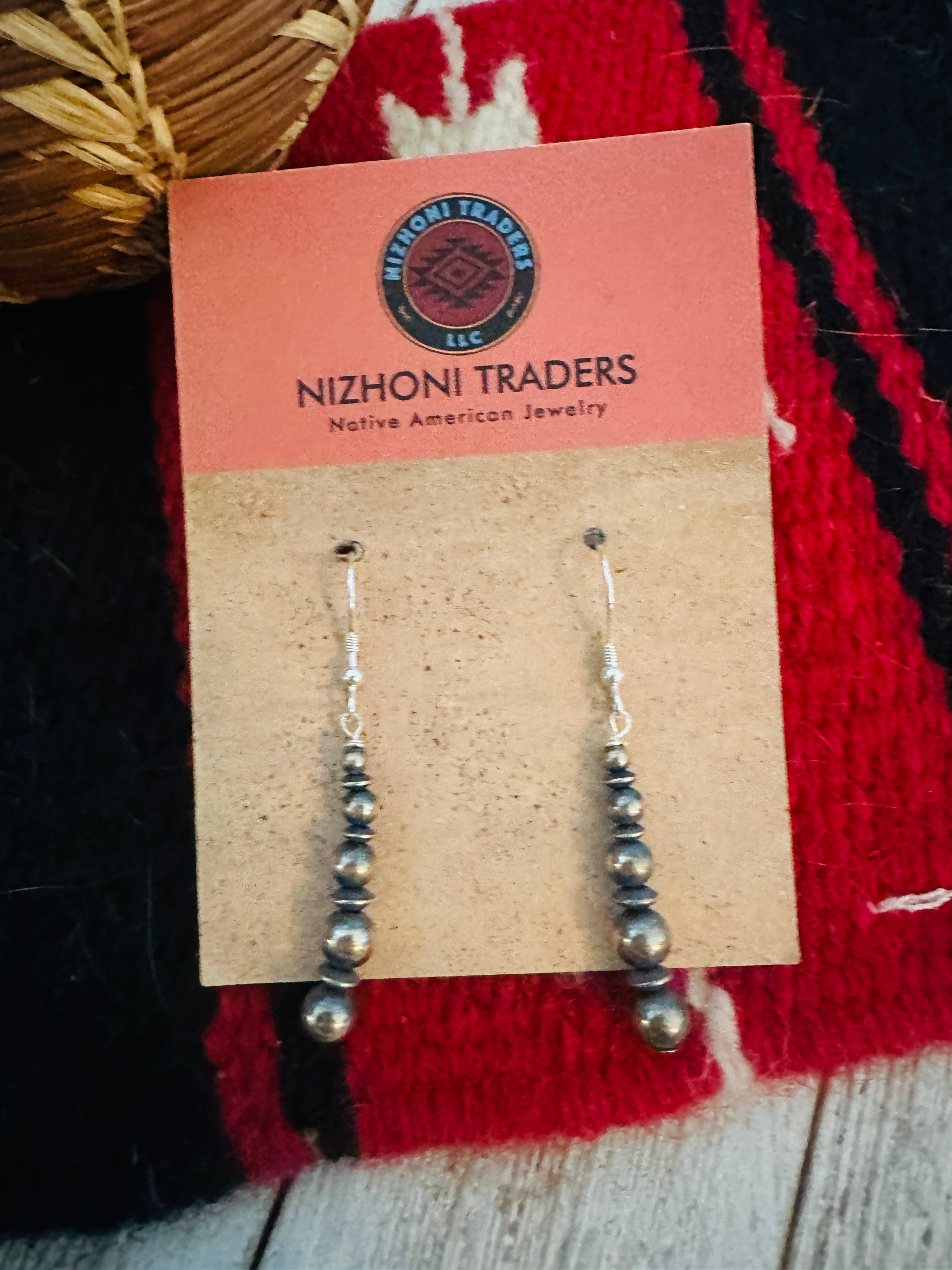 Navajo Sterling Silver Pearl Beaded Dangle Earrings