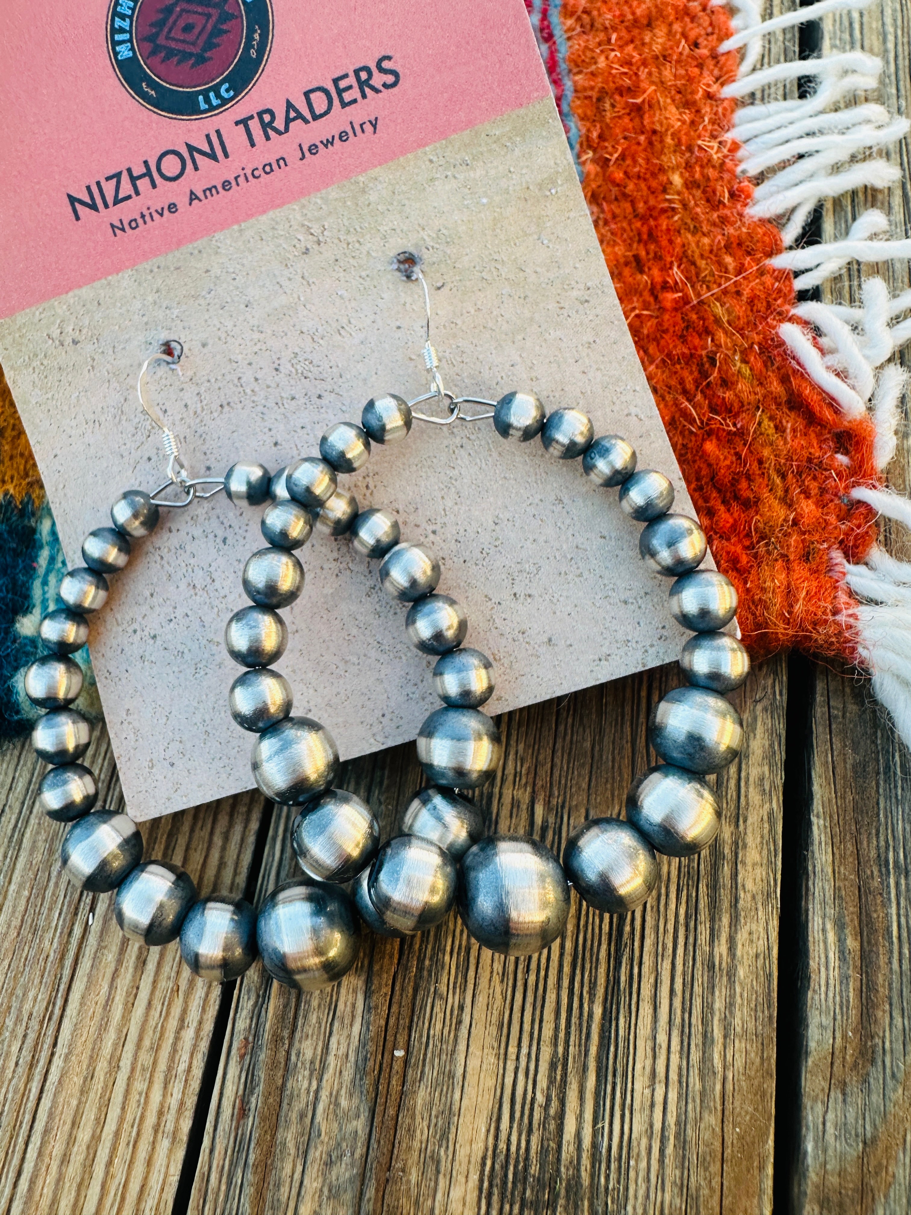 Handcrafted Sterling Silver Beaded Dangle Hoop Earrings