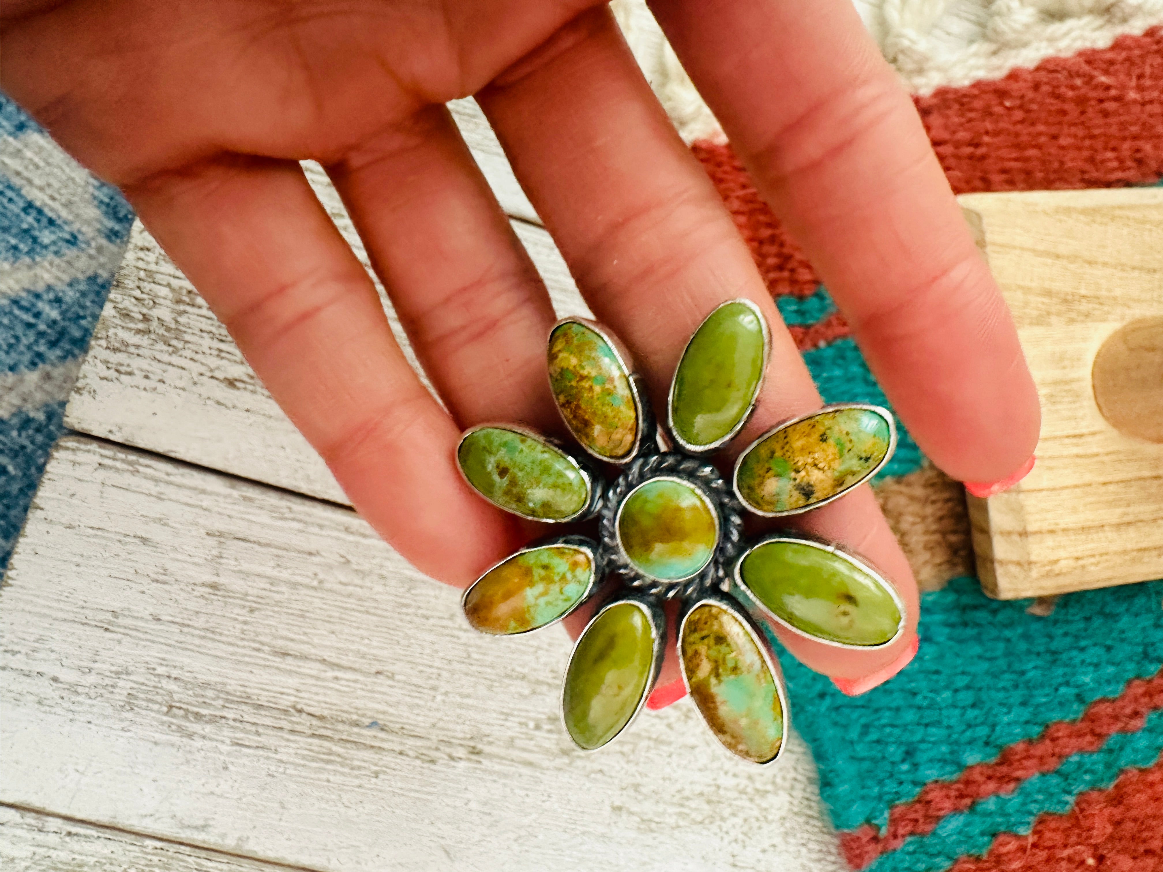 Navajo Sterling Silver & Turquoise Adjustable Flower Ring